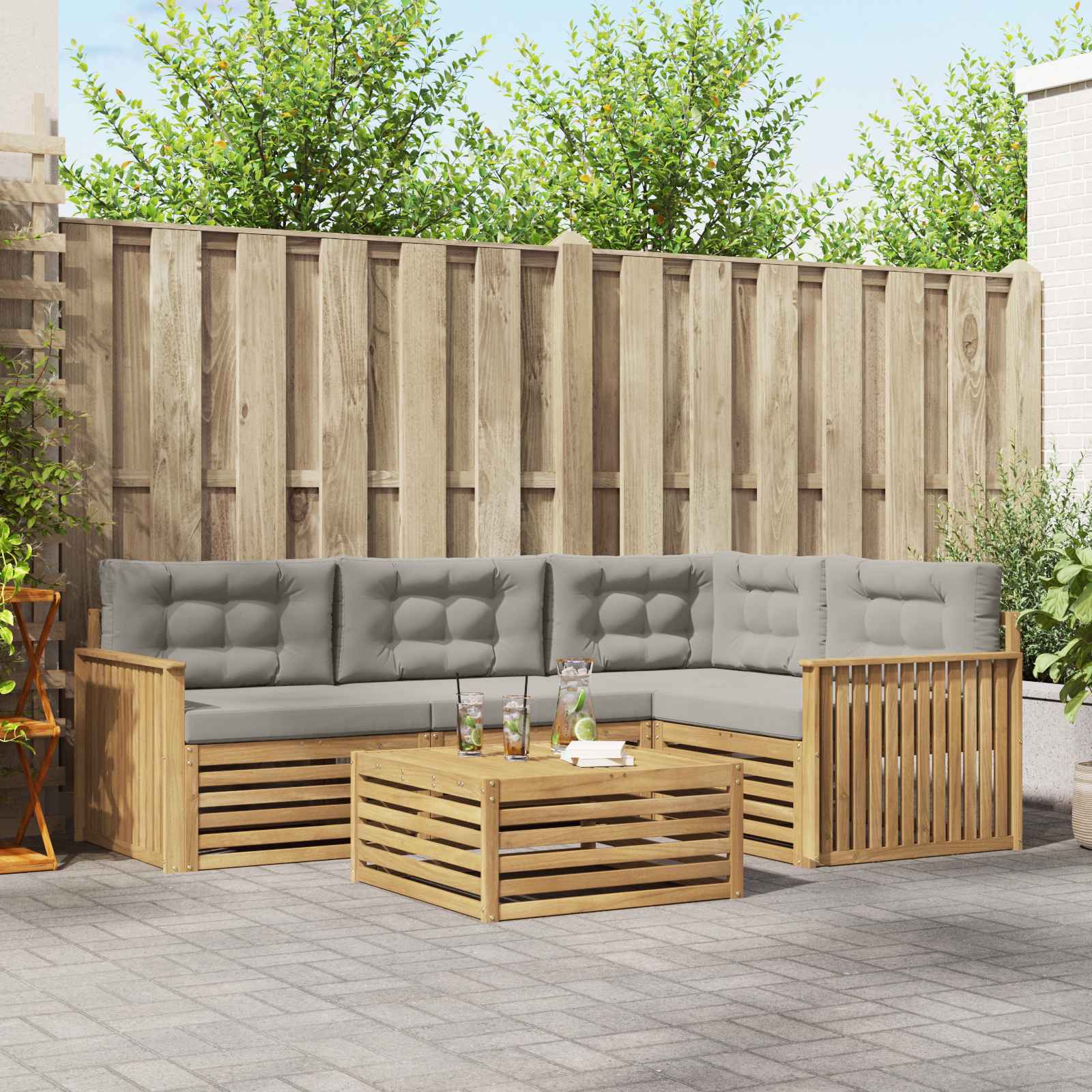 Buiten bankenset 5 pcs Wit en Lichtgrijs 79 x 79 x 37 cm – afbeelding 1