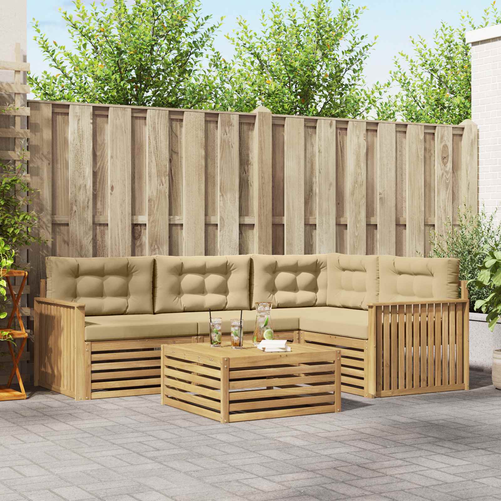 Buiten bankenset 5 pcs Wit en Beige 79 x 79 x 37 cm Polyester – afbeelding 1