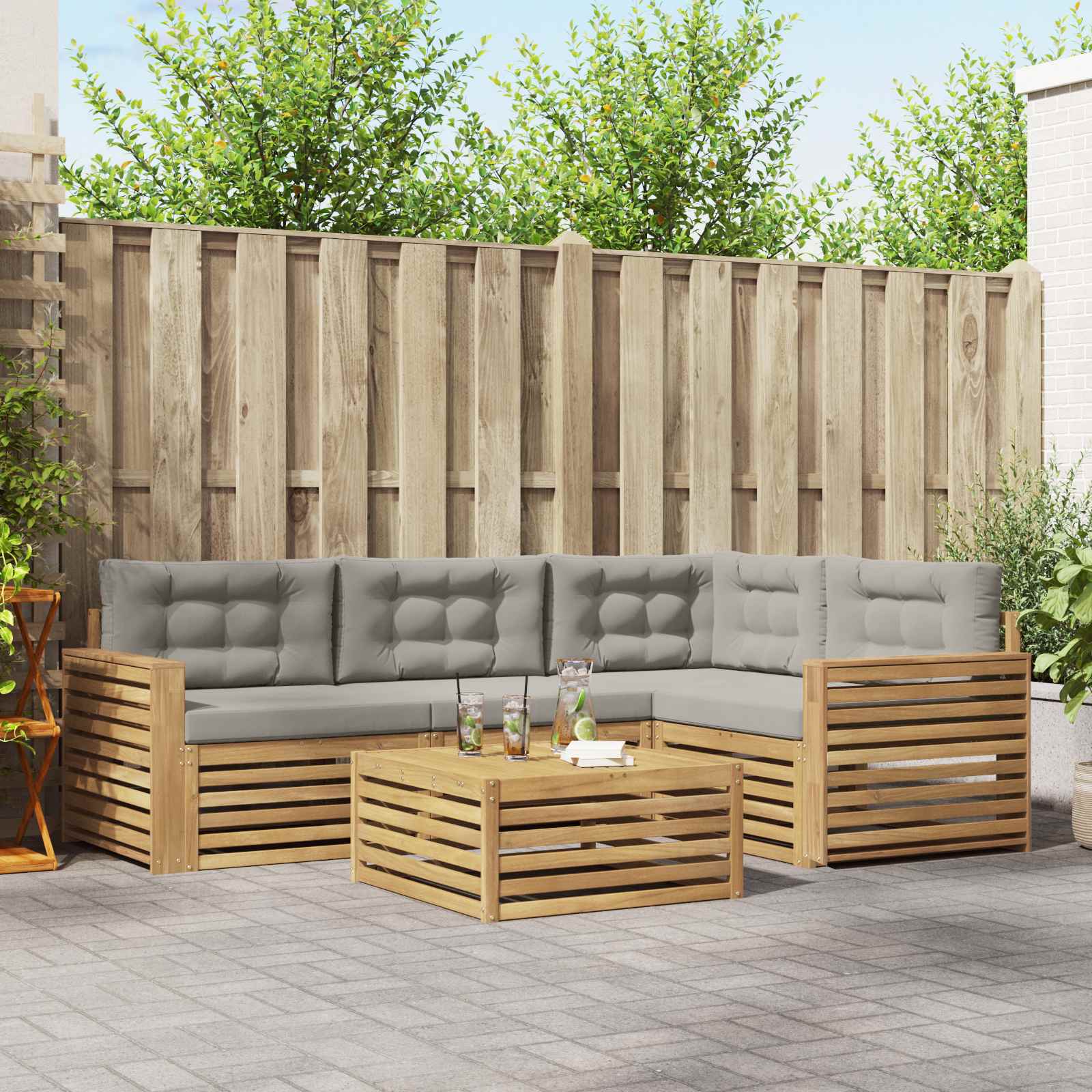 Buiten bankenset 5 pcs Wit en Lichtgrijs 79 x 79 x 37 cm – afbeelding 1