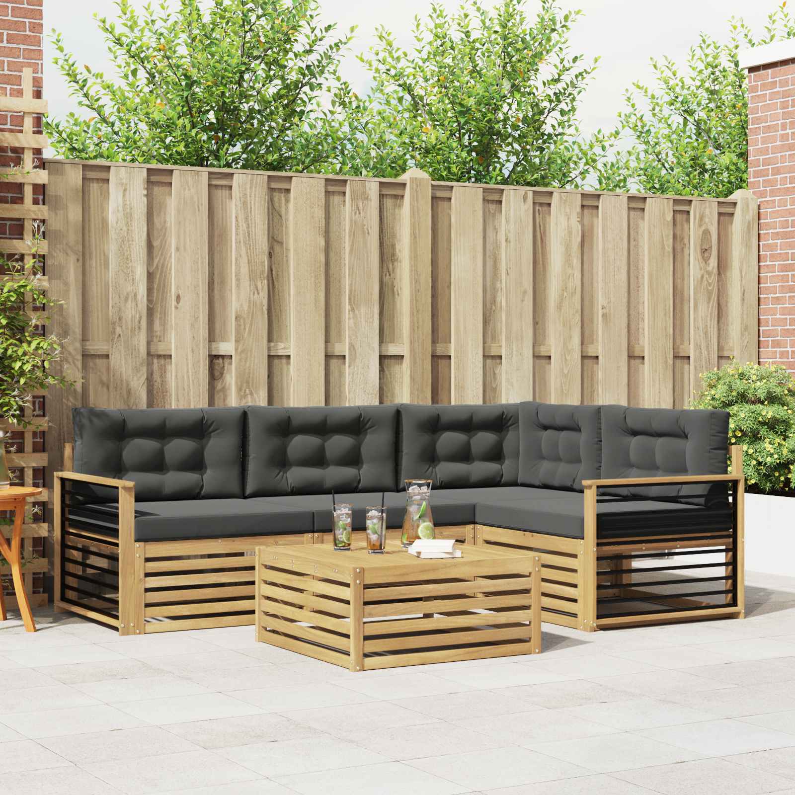 Buiten bankenset 6 pcs Wit en antracietkleurig Polyester – afbeelding 1