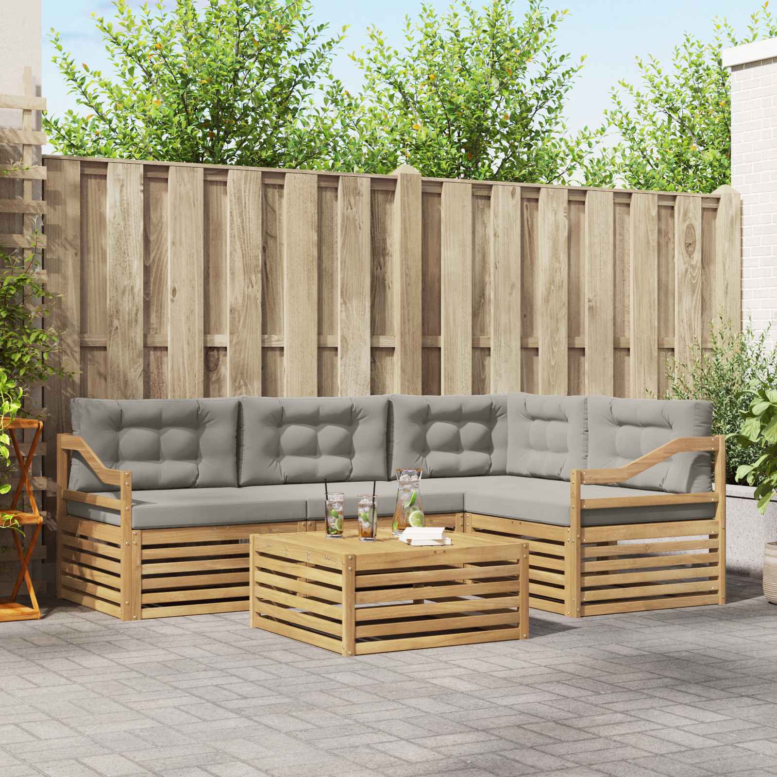 Buiten bankenset met kussen 5 pcs
