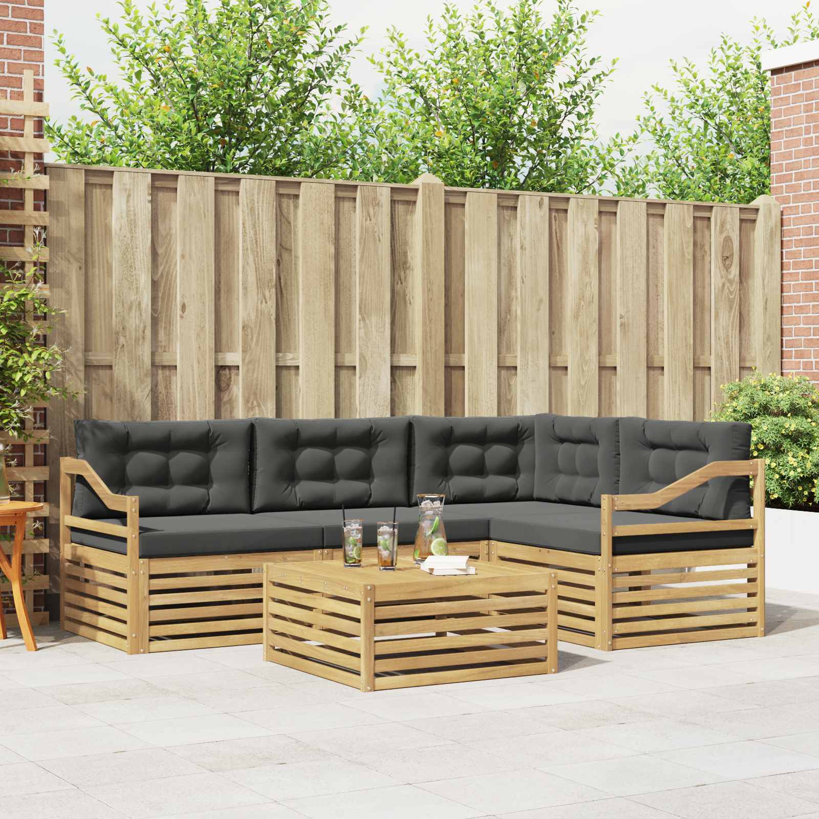 Buiten bankenset 5 pcs Wit en antracietkleurig Polyester – afbeelding 1