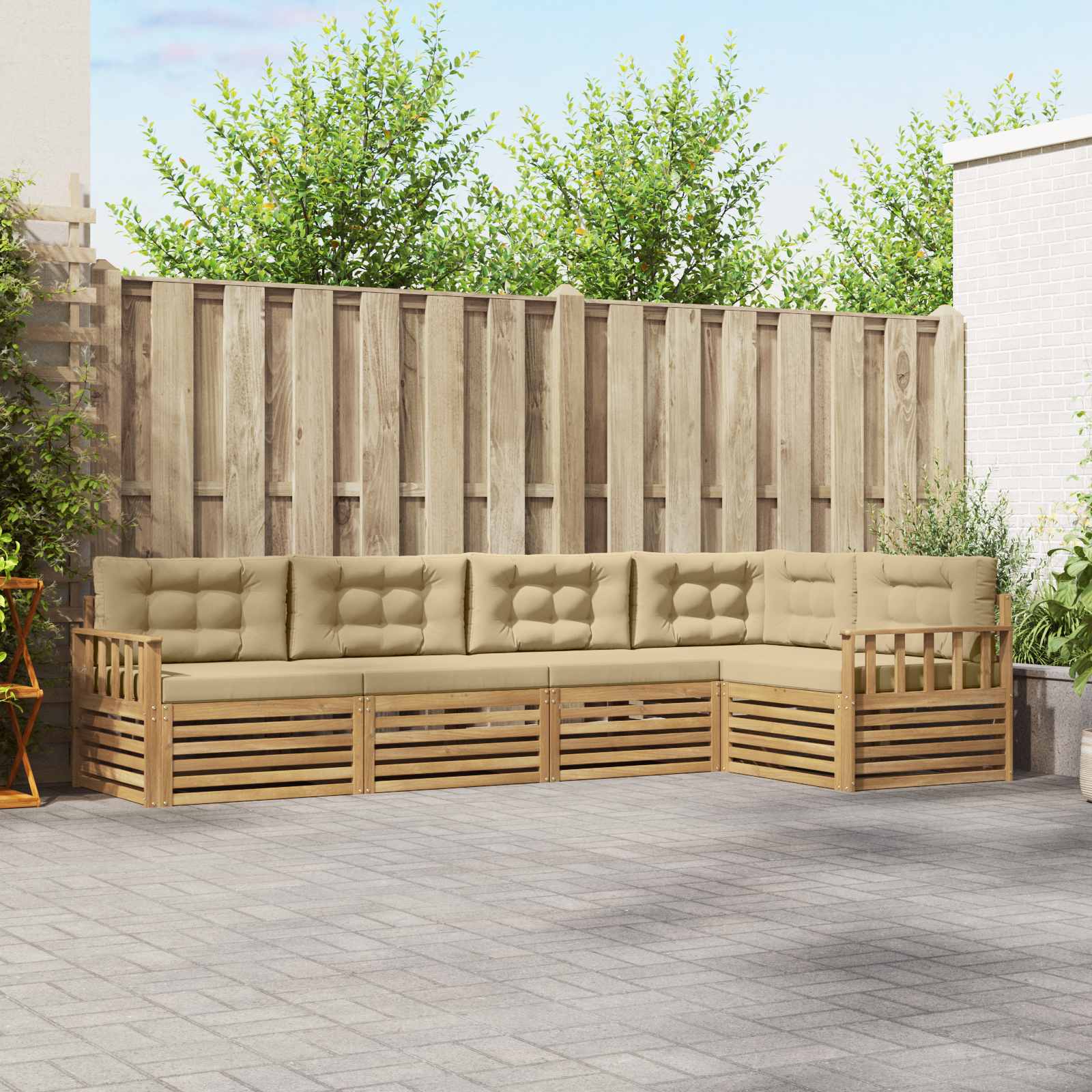 Buiten bankenset met kussen 6 pcs Wit en Beige Polyester – afbeelding 1