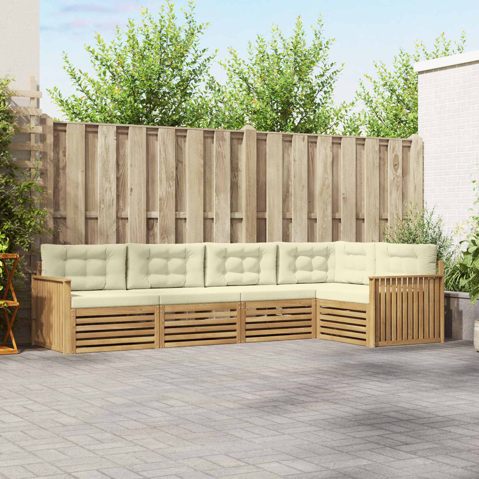Buiten bankenset 5 pcs Wit en crèmekleurig 327 x 168,5 x 73 cm – afbeelding 1