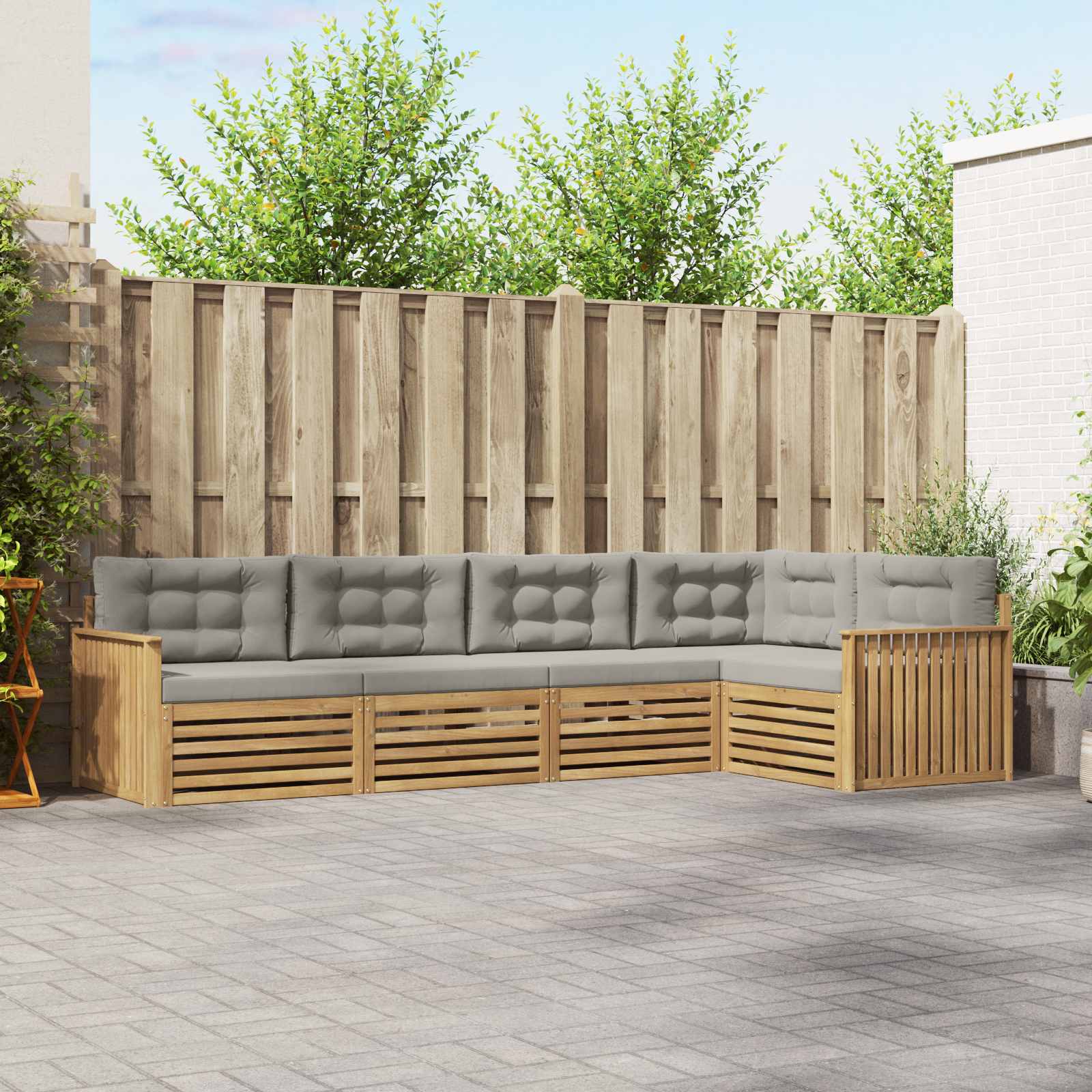 Buiten bankenset 5 pcs Wit en Lichtgrijs 327 x 168,5 x 73 cm