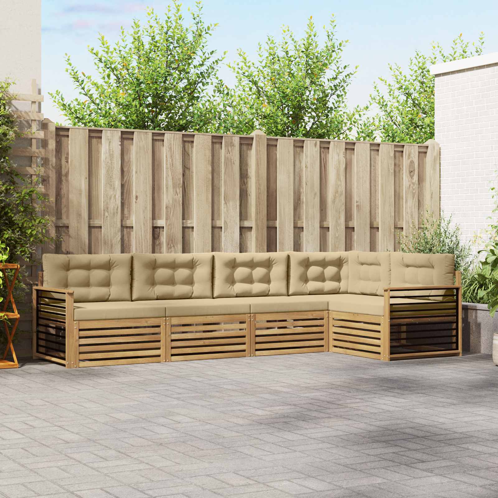 Buiten bankenset met kussen 6 pcs Wit en Beige Polyester – afbeelding 1