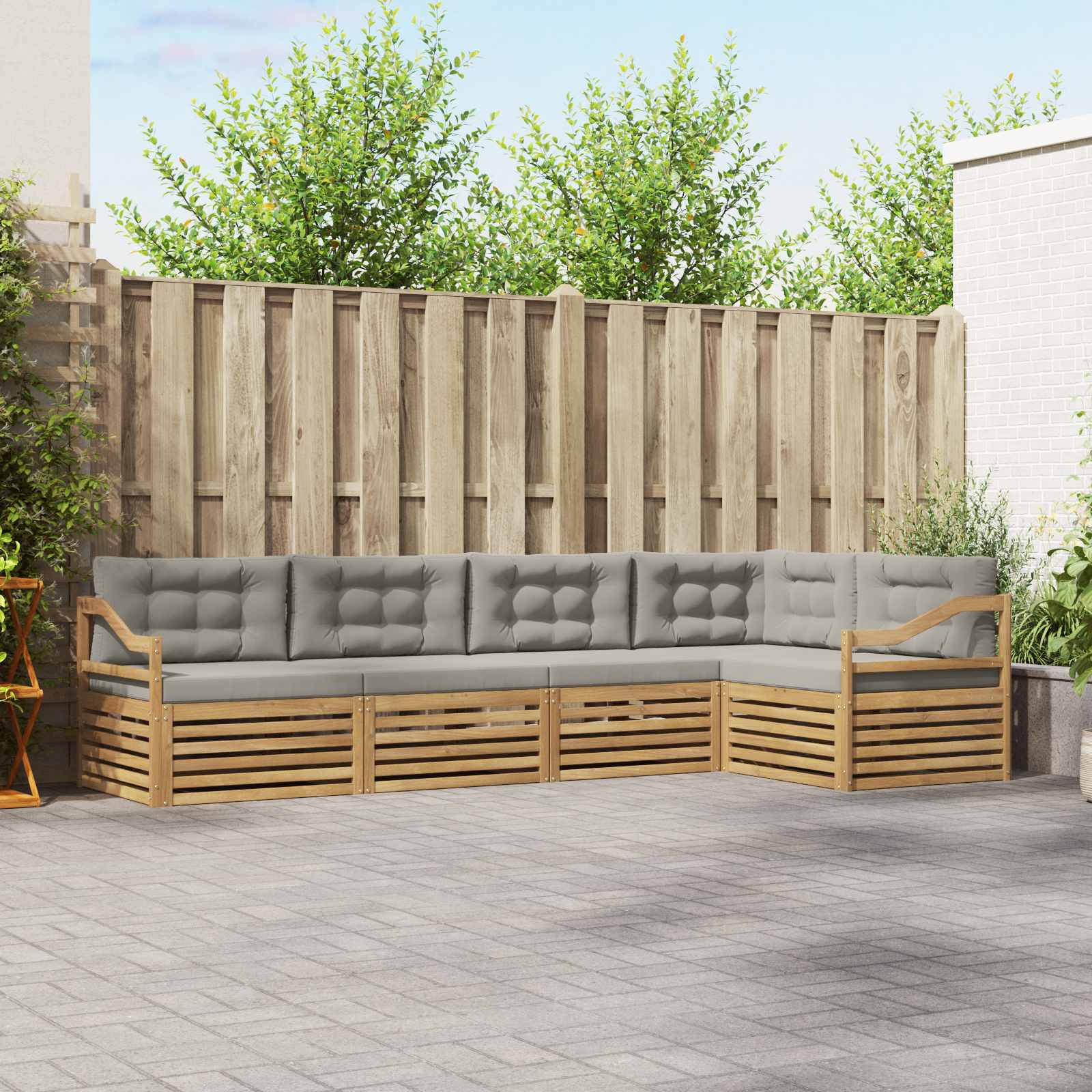 Buiten bankenset met kussen 5 pcs Wit en Lichtgrijs Polyester – afbeelding 1