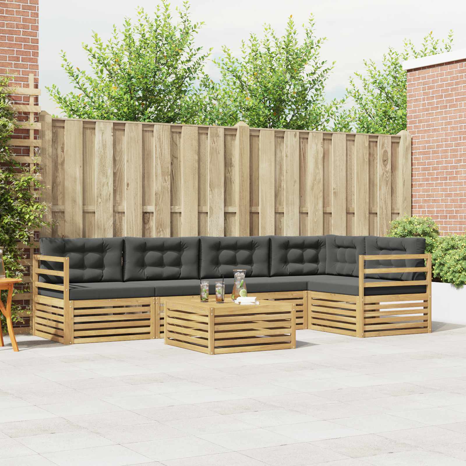 Buiten bankenset 6 pcs Wit en antracietkleurig Polyester – afbeelding 1