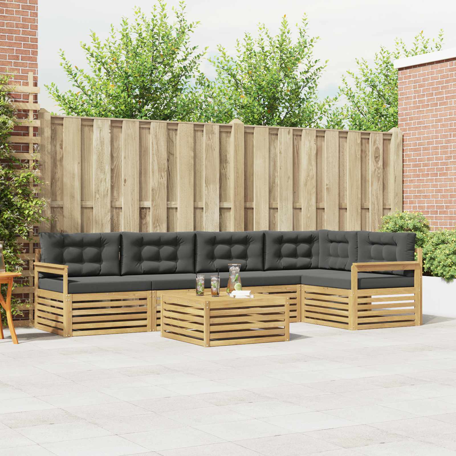 Buiten bankenset 6 pcs Wit en antracietkleurig Polyester – afbeelding 1