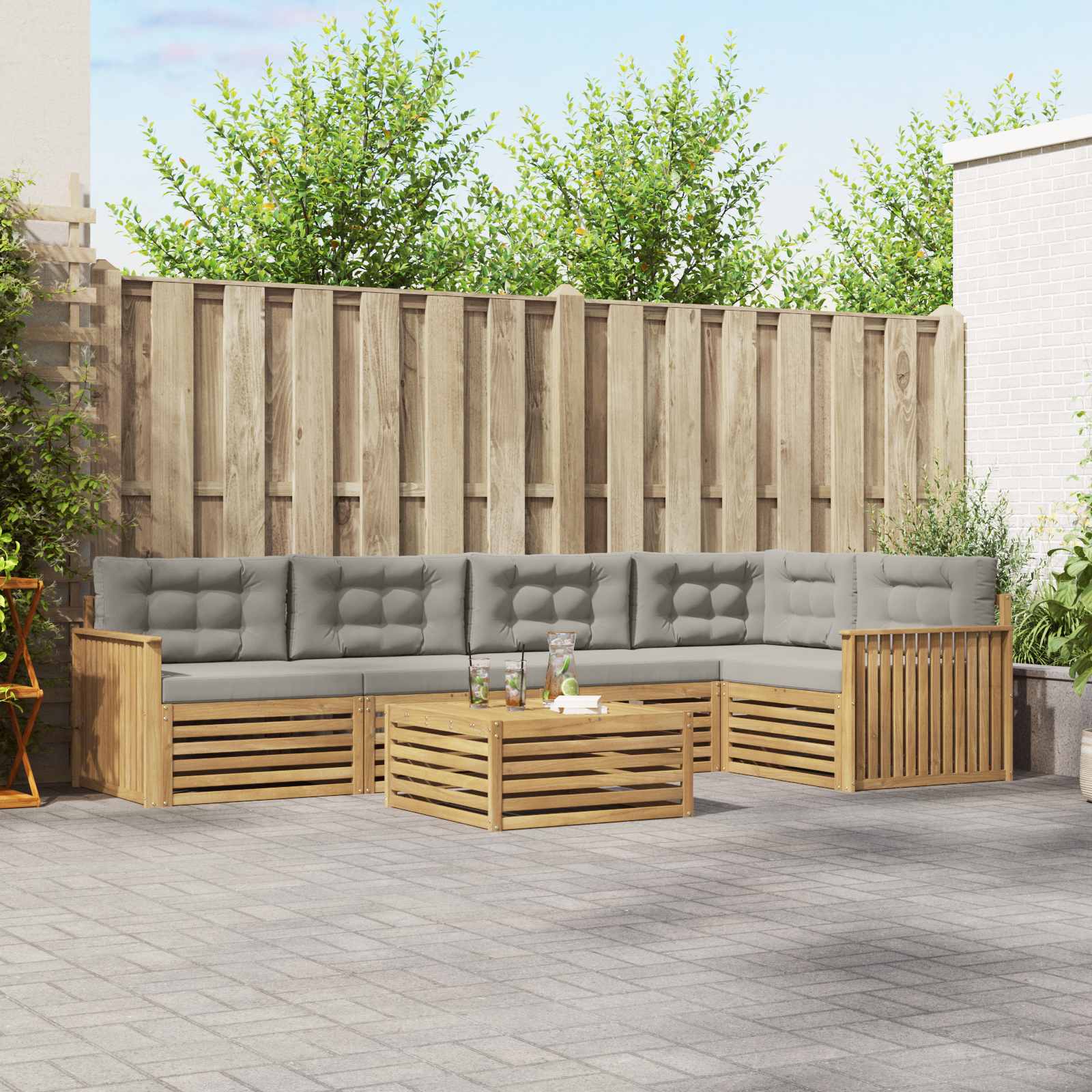 Buiten bankenset 6 pcs Wit en Lichtgrijs 79 x 79 x 37 cm – afbeelding 1