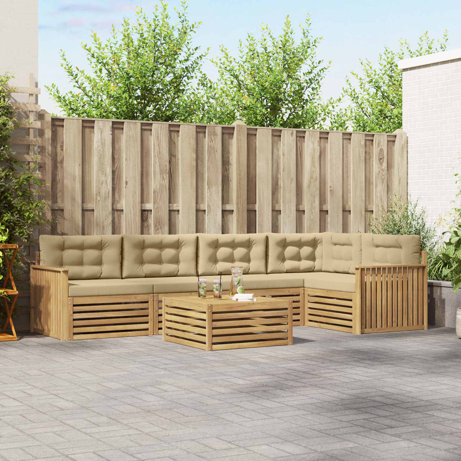 Buiten bankenset 6 pcs Wit en Beige 79 x 79 x 37 cm Polyester – afbeelding 1