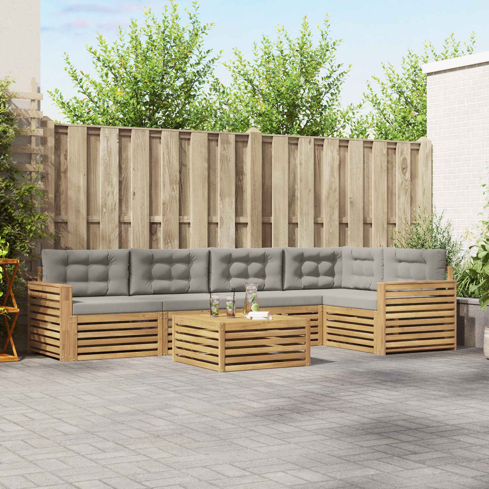 Buiten bankenset 6 pcs Wit en Lichtgrijs 79 x 79 x 37 cm