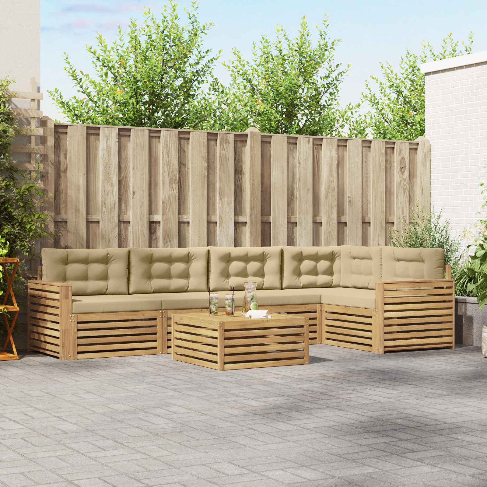 Buiten bankenset 6 pcs Wit en Beige 79 x 79 x 37 cm Polyester