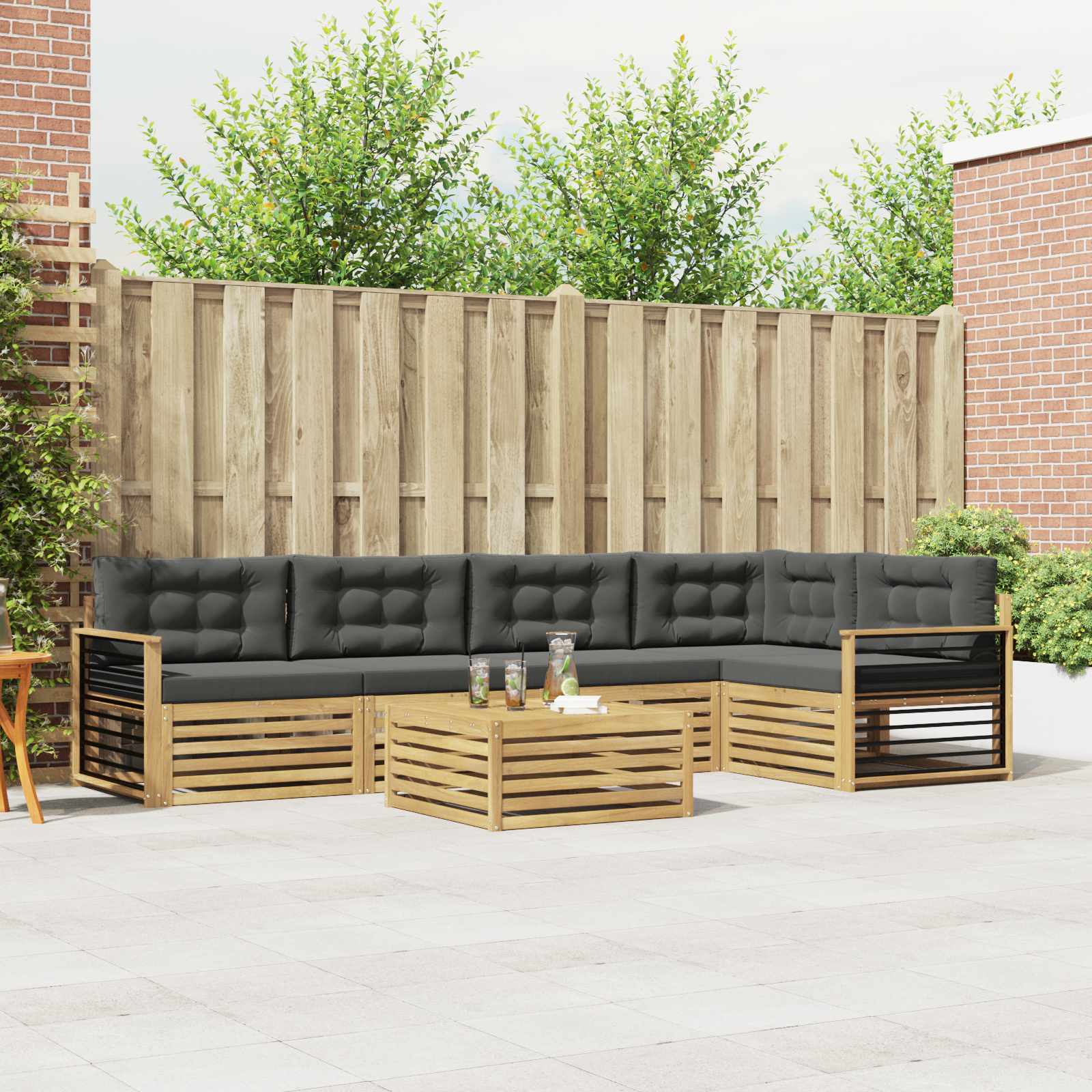 Buiten bankenset 6 pcs Wit en antracietkleurig Polyester – afbeelding 1