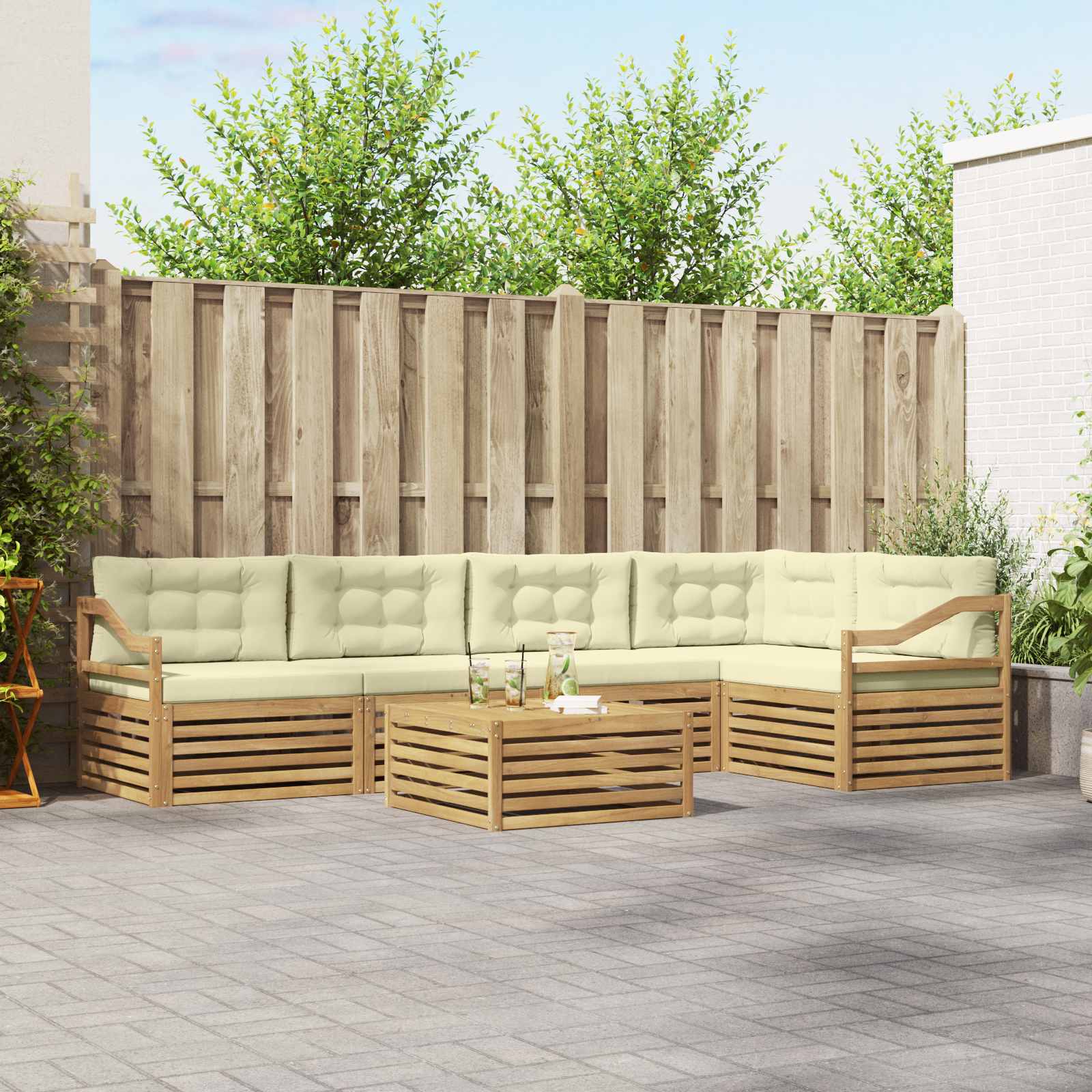 Buiten bankenset met kussen 6 pcs Wit en crèmekleurig Polyester – afbeelding 1