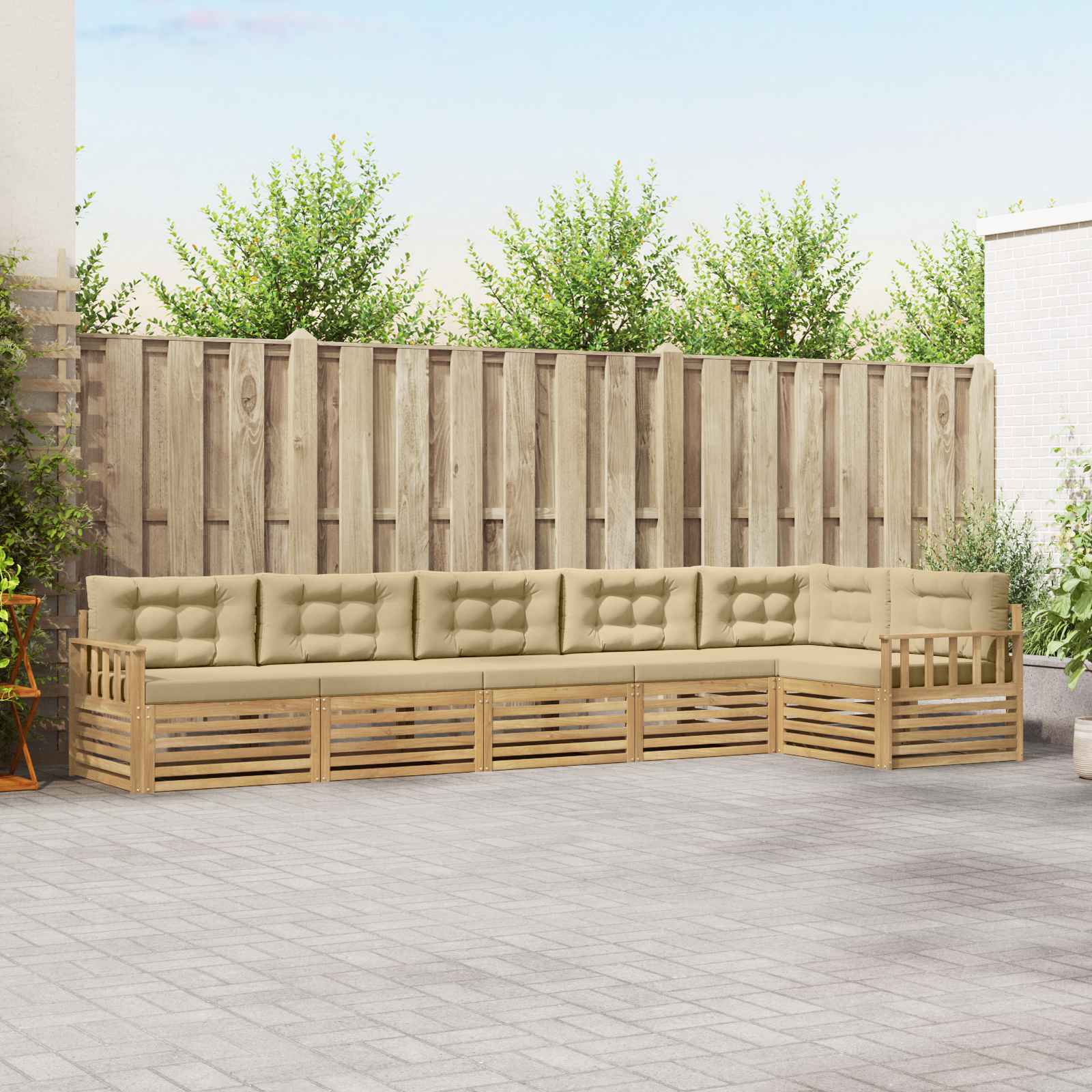 Buiten bankenset met kussen 6 pcs Wit en Beige Polyester