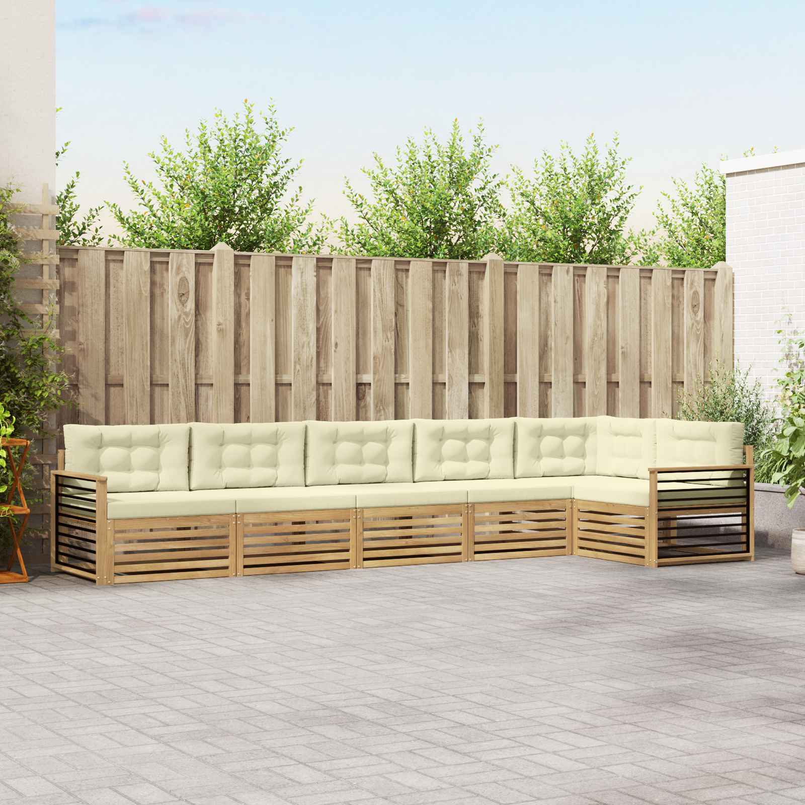 Buiten bankenset met kussen 6 pcs Wit en crèmekleurig Polyester