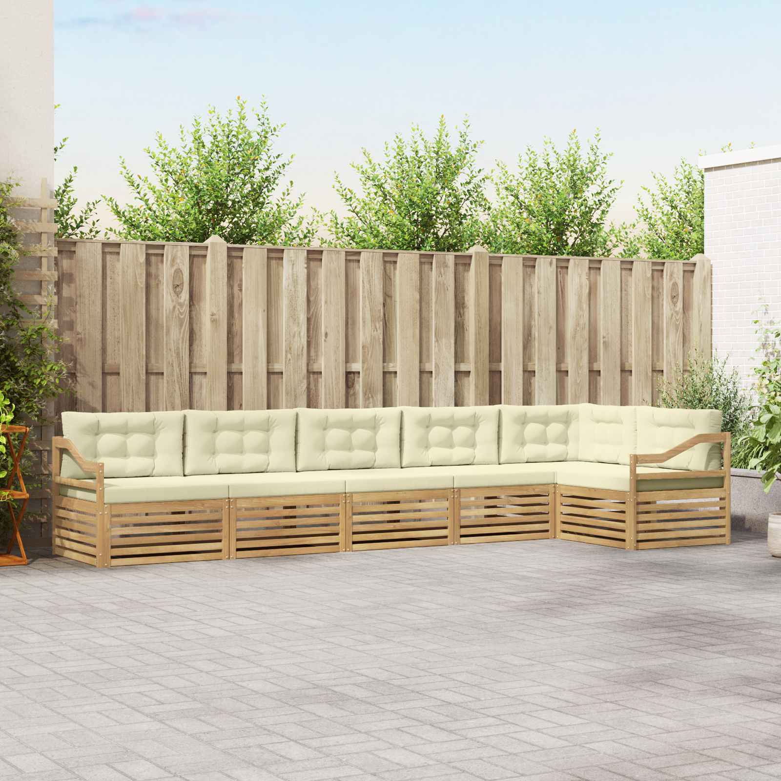 Buiten bankenset 6 pcs Wit en crèmekleurig 404 x 166,5 x 73 cm – afbeelding 1