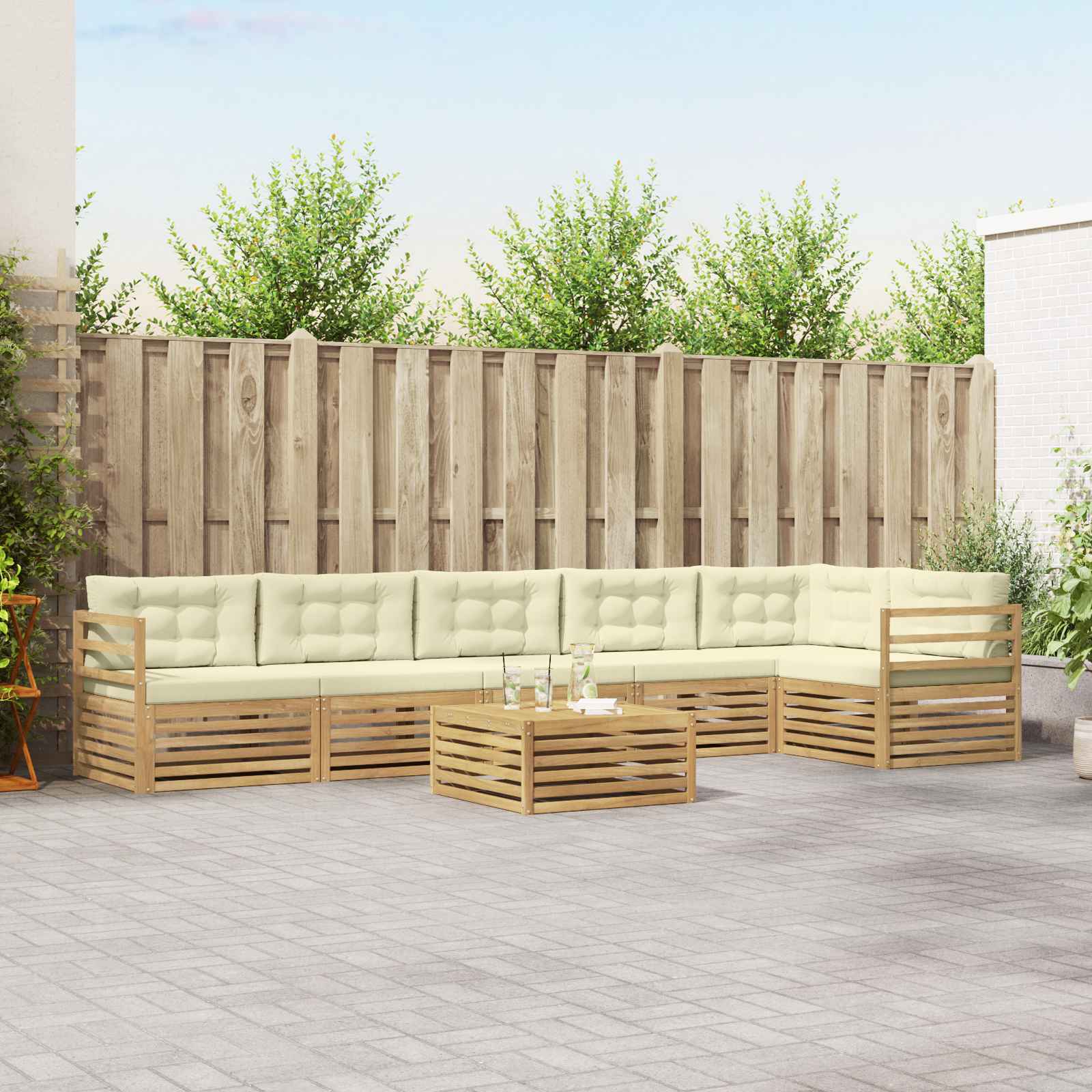 Buiten bankenset met kussen 7 pcs Wit en crèmekleurig Polyester – afbeelding 1