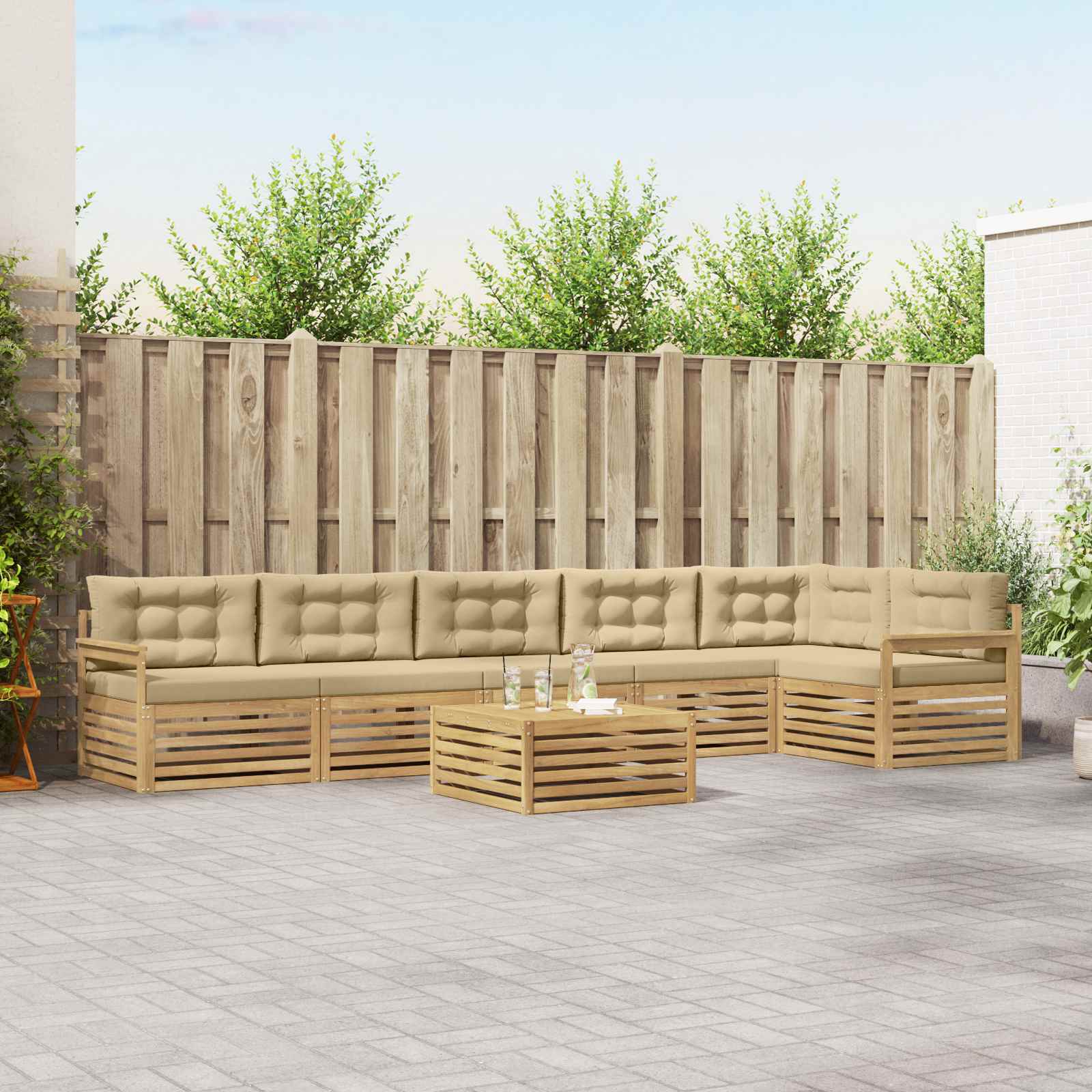 Buiten bankenset met kussen 7 pcs Wit en Beige – afbeelding 1