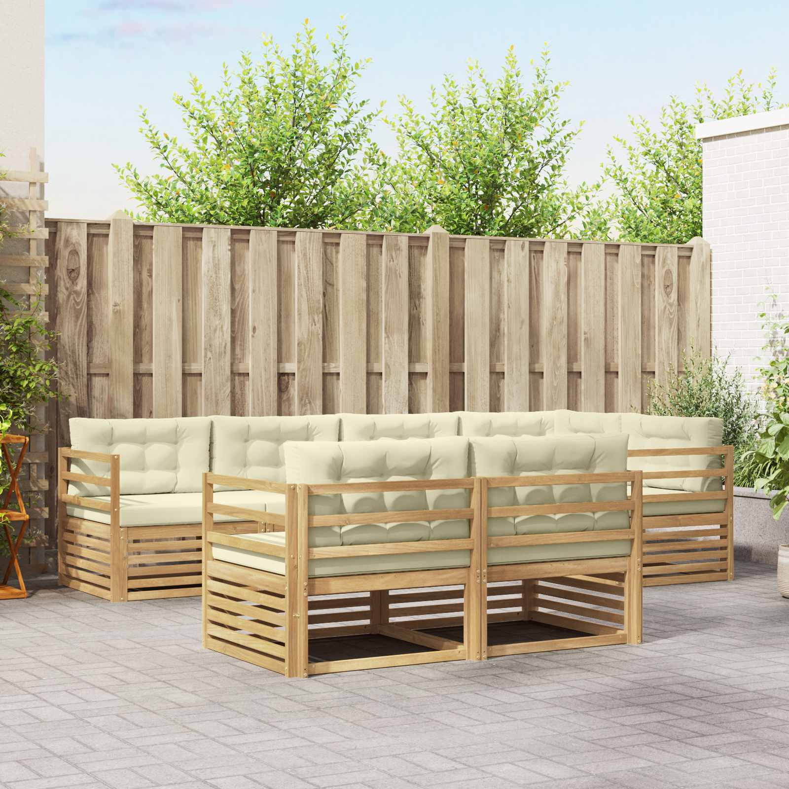 Buiten bankenset met kussen 7 pcs Wit en crèmekleurig Polyester – afbeelding 1