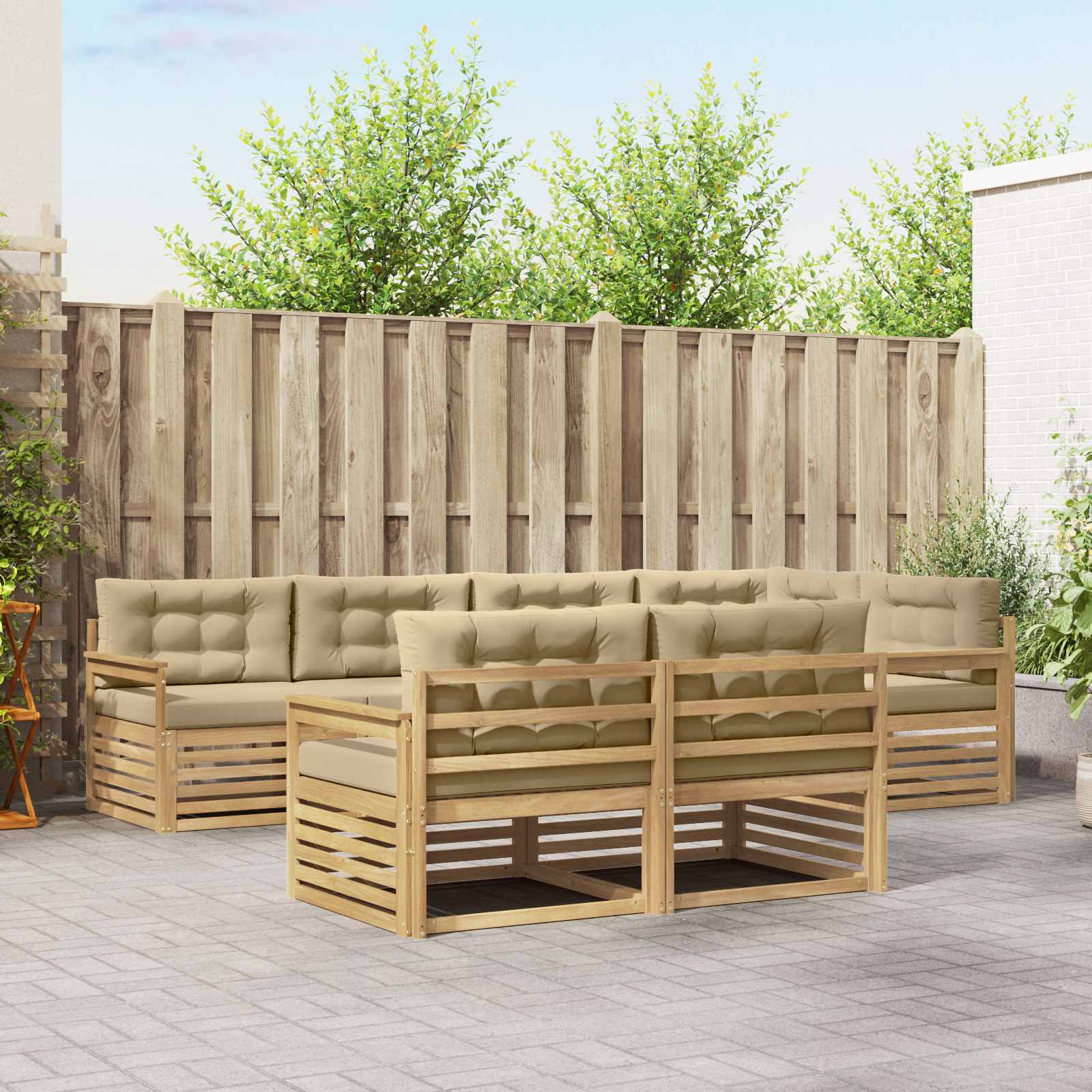 Buiten bankenset met kussen 7 pcs Wit en Beige Polyester – afbeelding 1