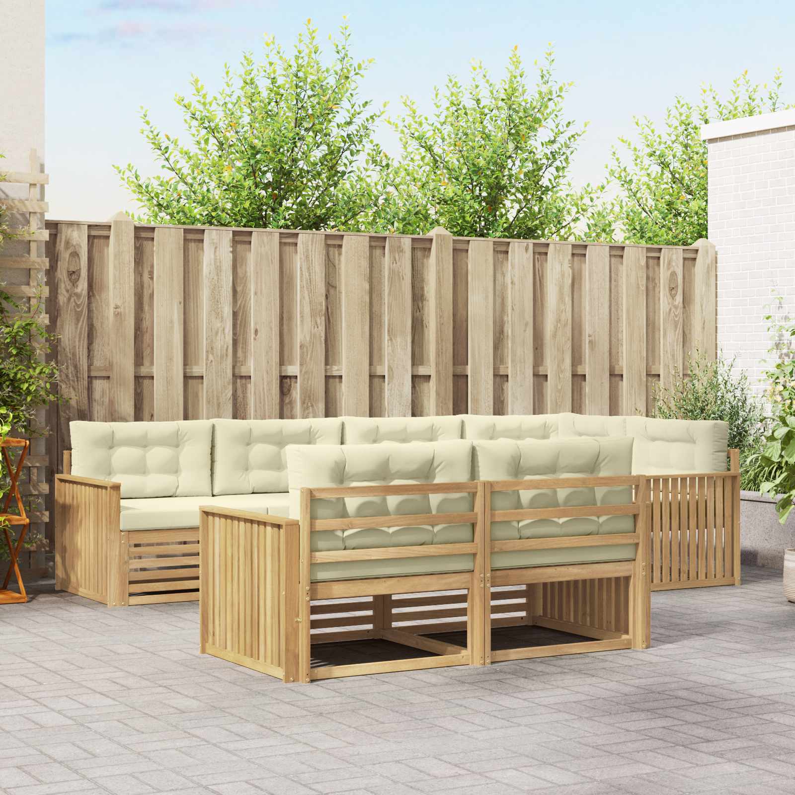 Buiten bankenset 7 pcs Wit en crèmekleurig 327 x 168,5 x 73 cm