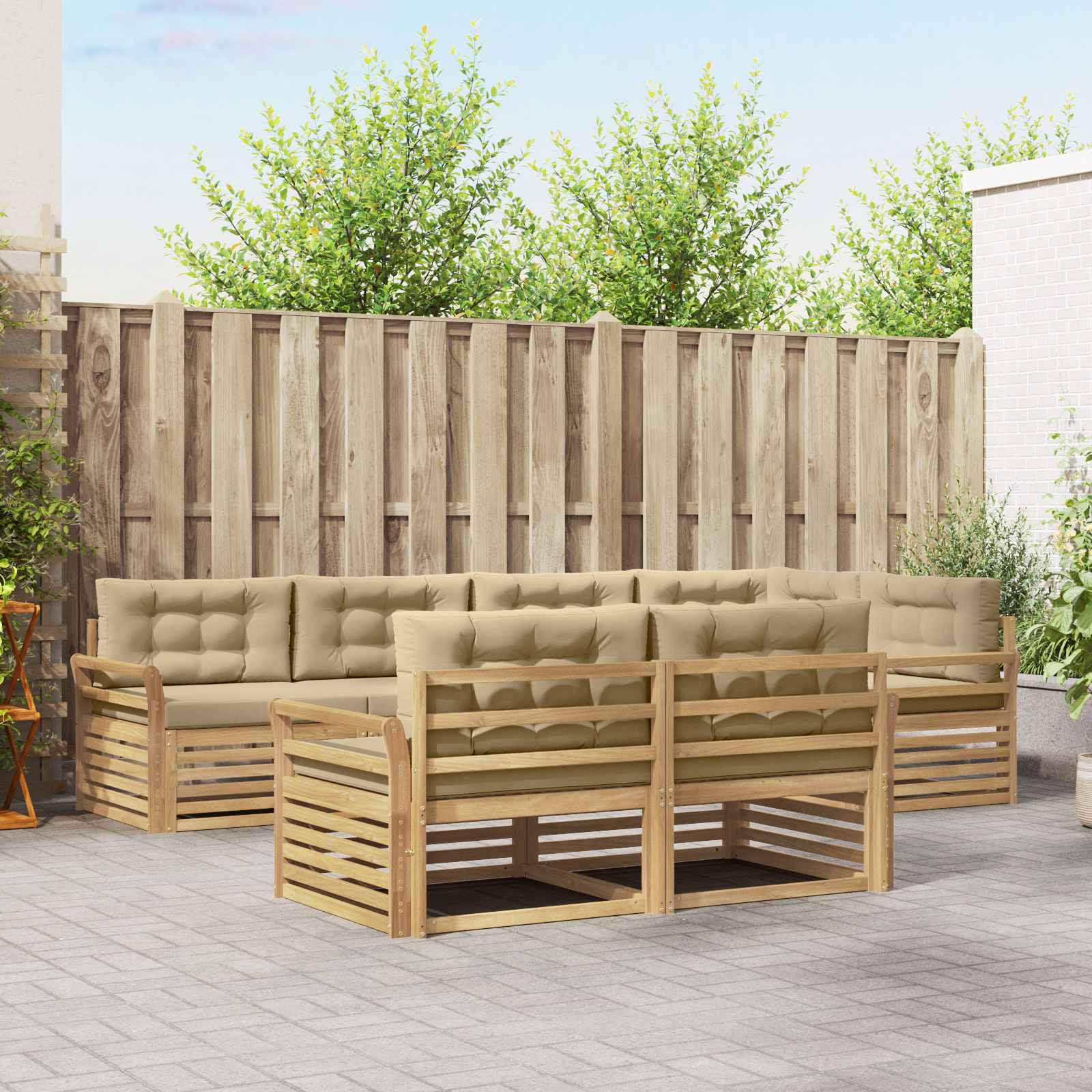Buiten bankenset 7 pcs Wit en Beige 329 x 170,5 x 73 cm