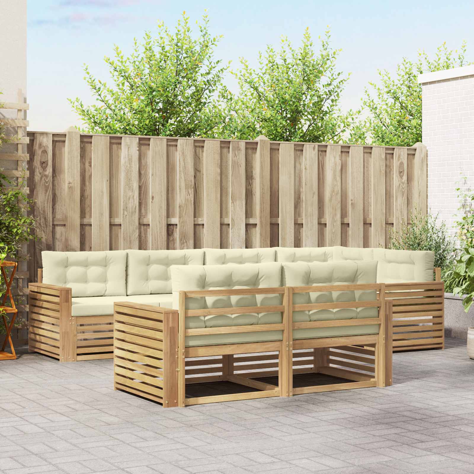Buiten bankenset 7 pcs Wit en crèmekleurig 331 x 172,5 x 73 cm – afbeelding 1