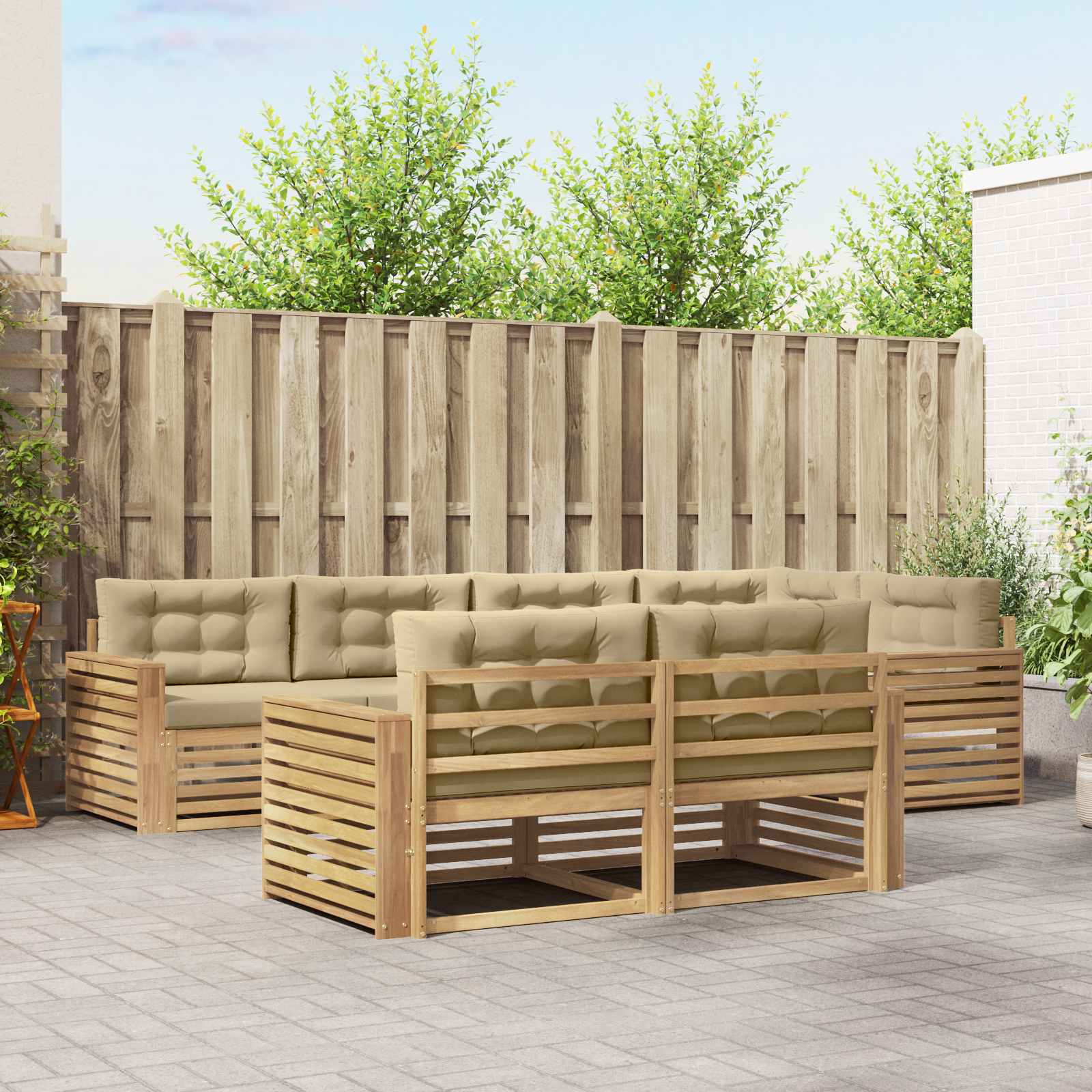 Buiten bankenset 7 pcs Wit en Beige 331 x 172,5 x 73 cm