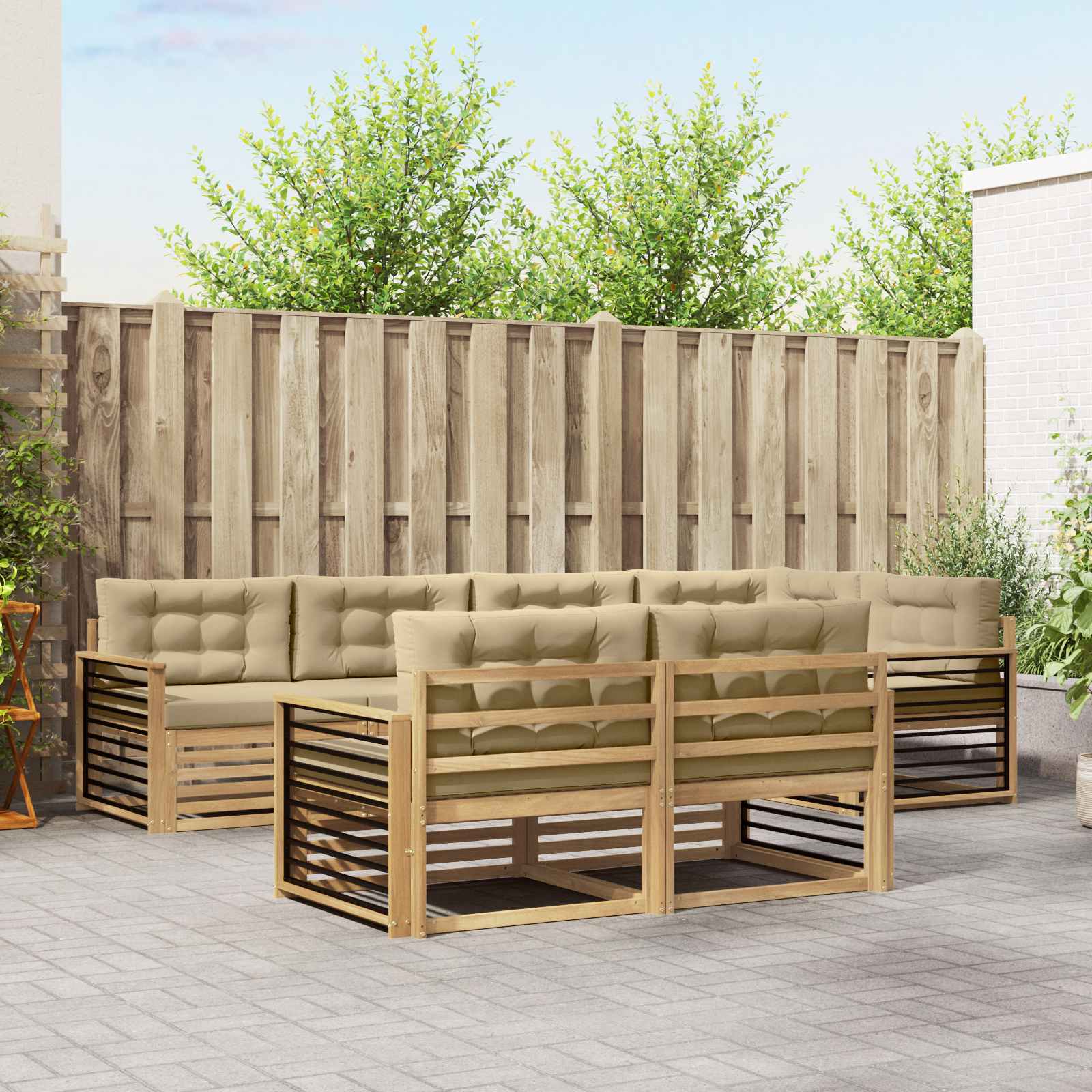 Buiten bankenset met kussen 7 pcs Wit en Beige Polyester