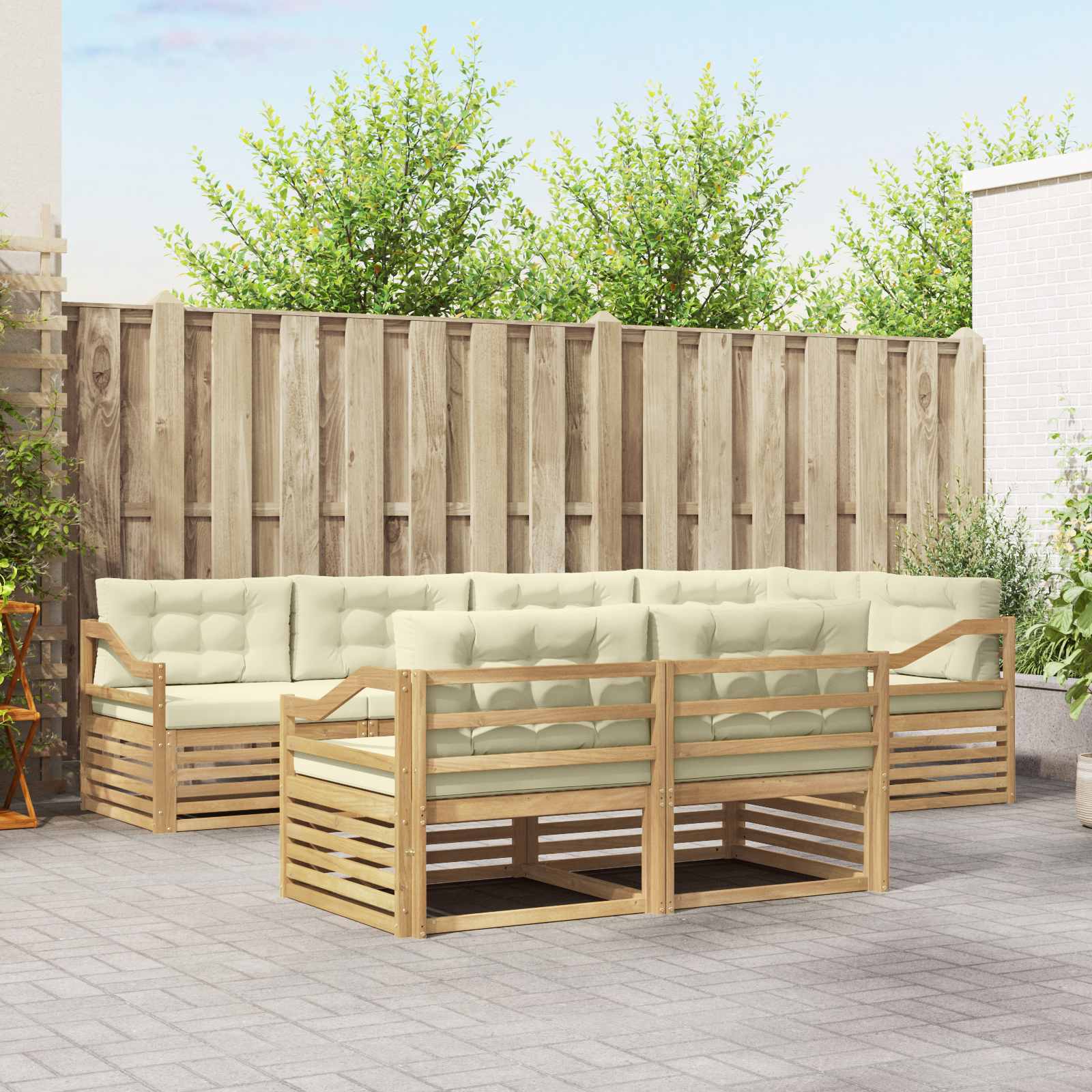 Buiten bankenset met kussen 7 pcs Wit en crèmekleurig Polyester – afbeelding 1