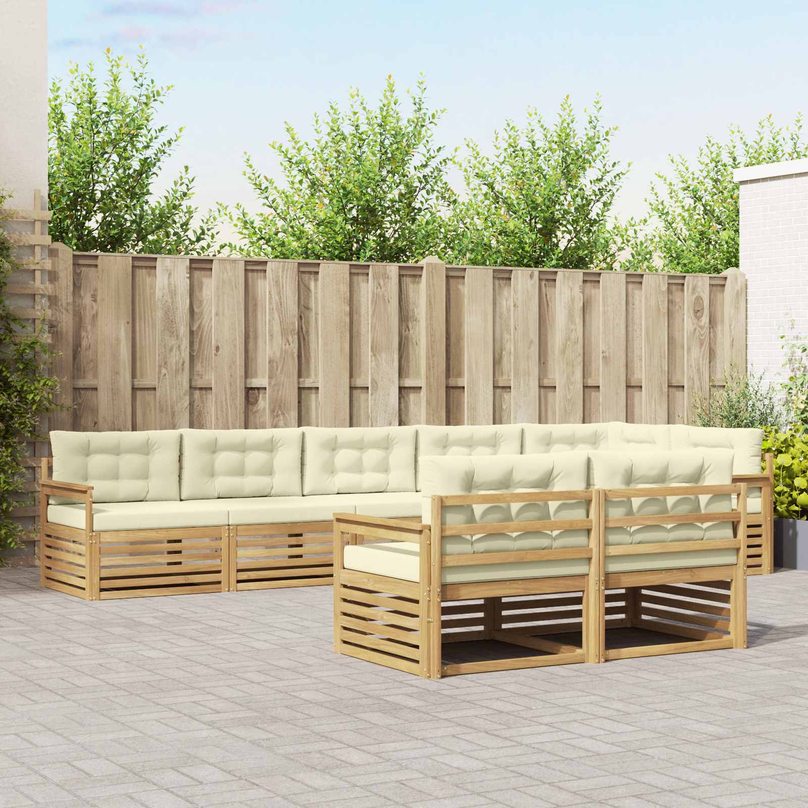 Buiten bankenset met kussen 8 pcs Wit en crèmekleurig Polyester