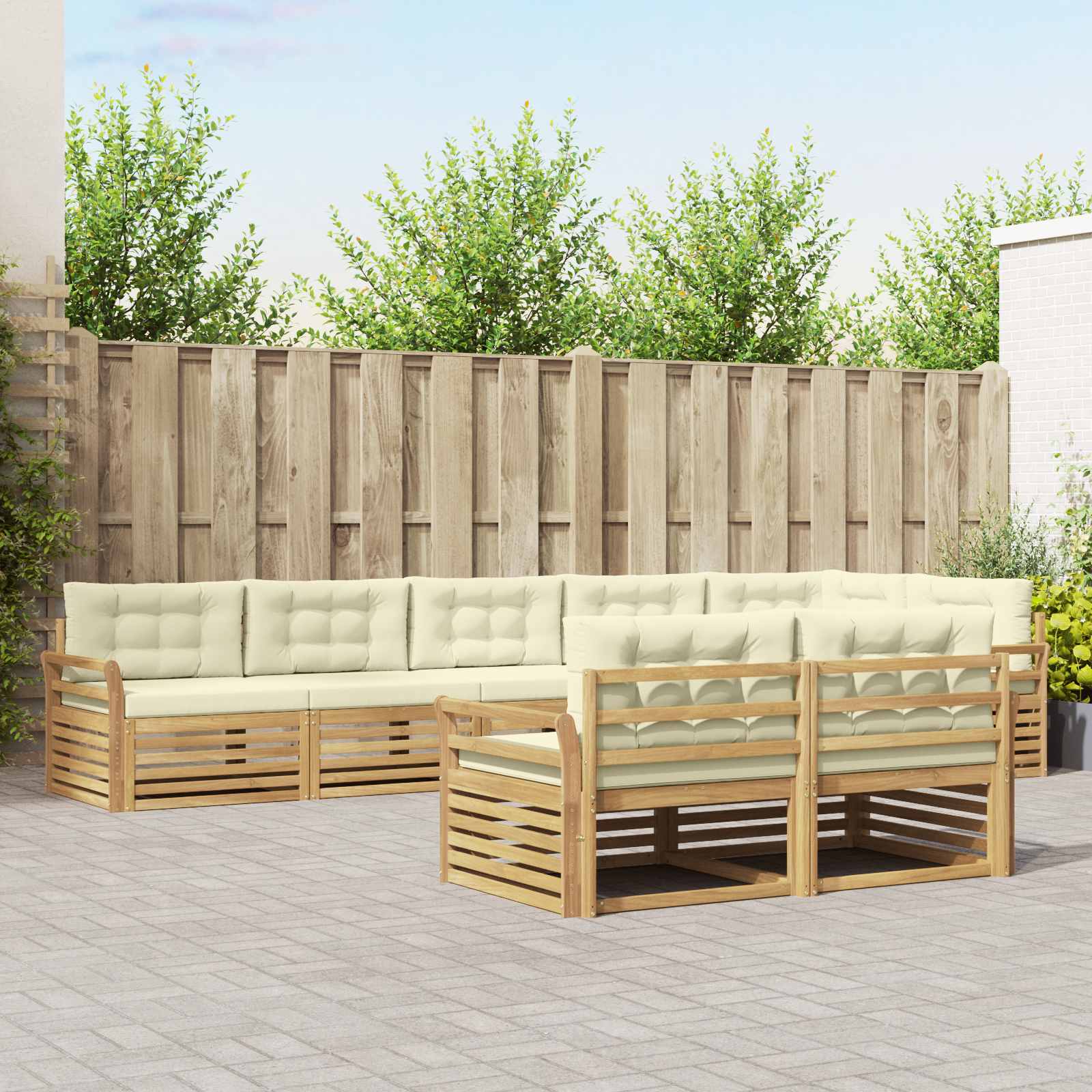 Buiten bankenset 8 pcs Wit en crèmekleurig 408 x 170,5 x 73 cm – afbeelding 1