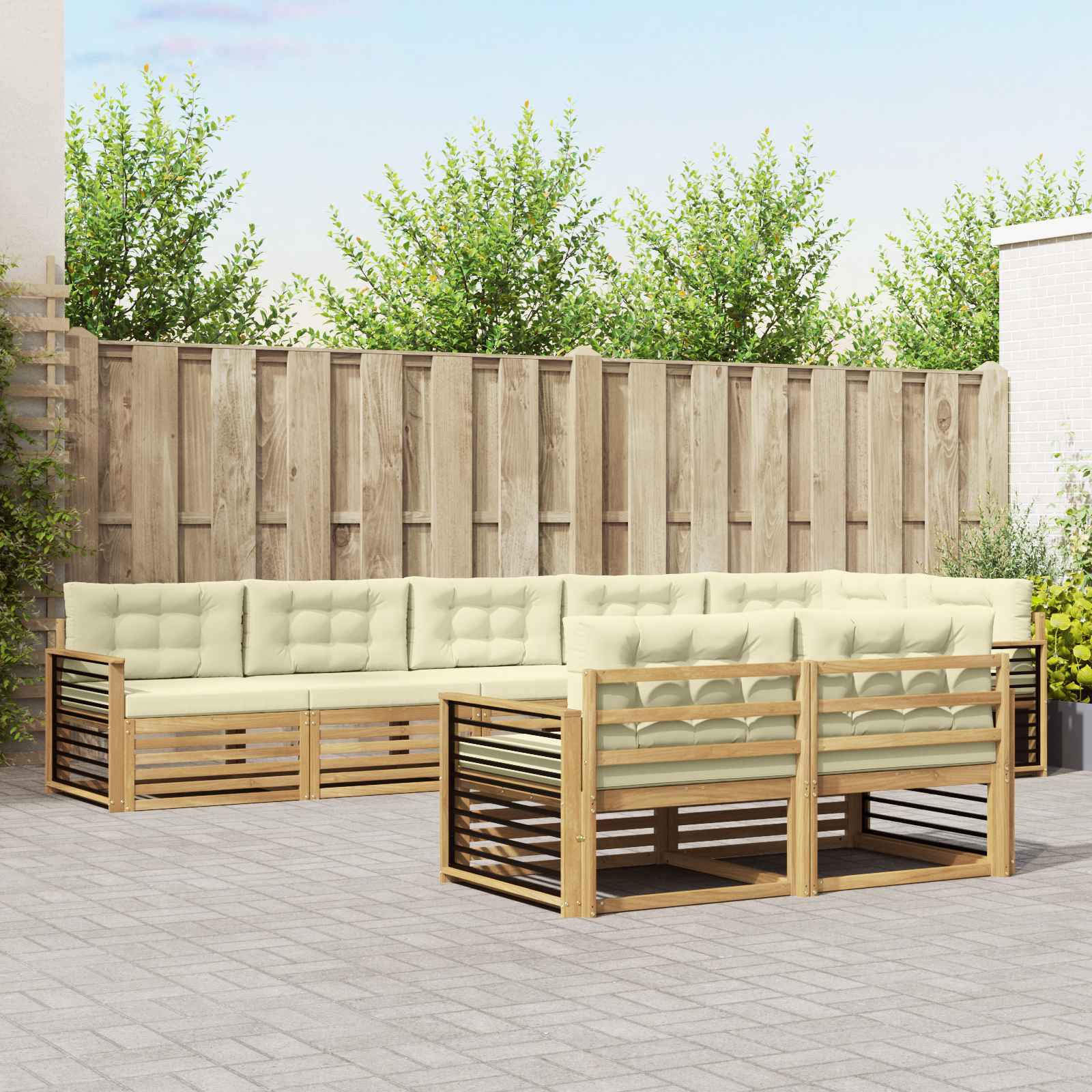 Buiten bankenset met kussen 8 pcs Wit en crèmekleurig Polyester