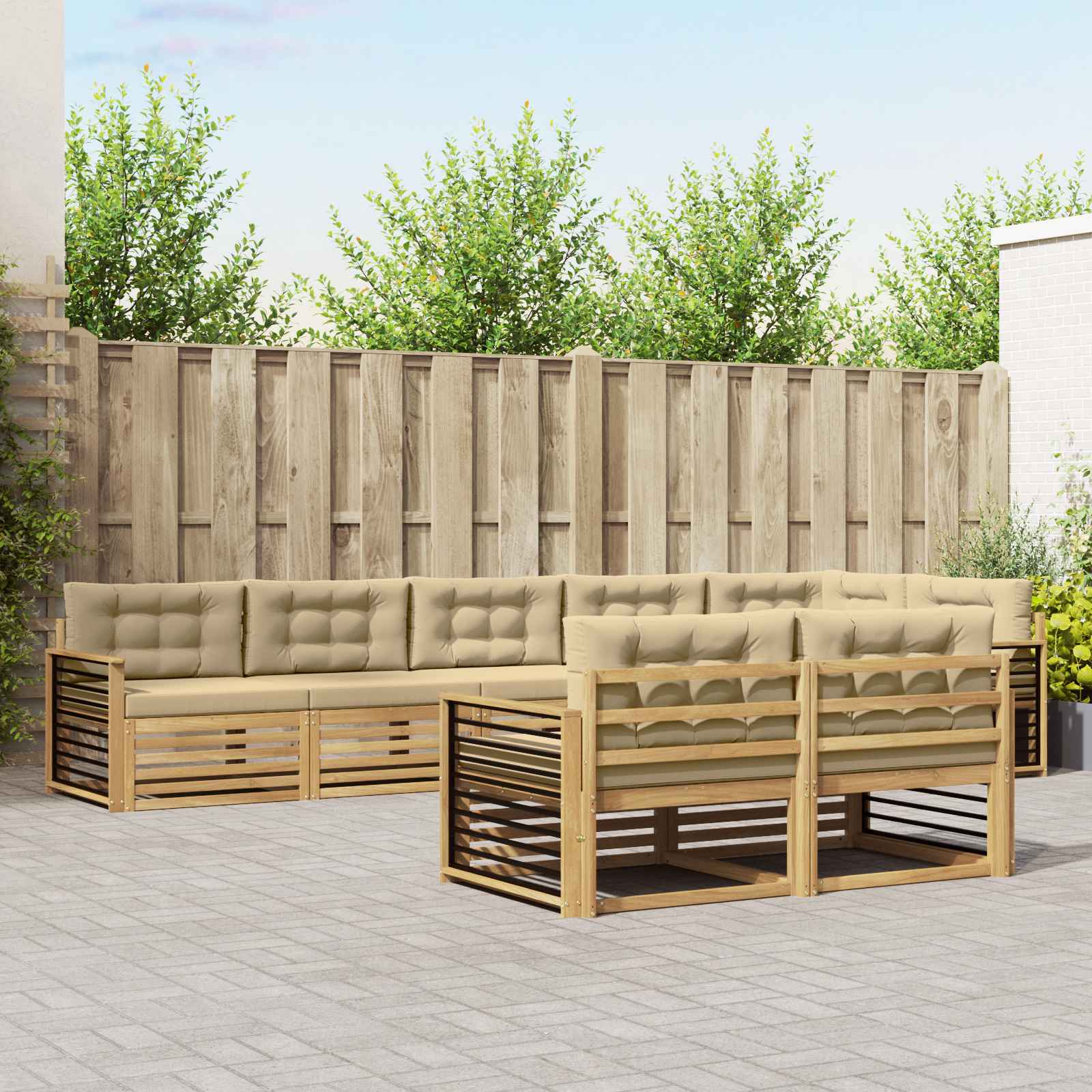 Buiten bankenset met kussen 8 pcs Wit en Beige Polyester