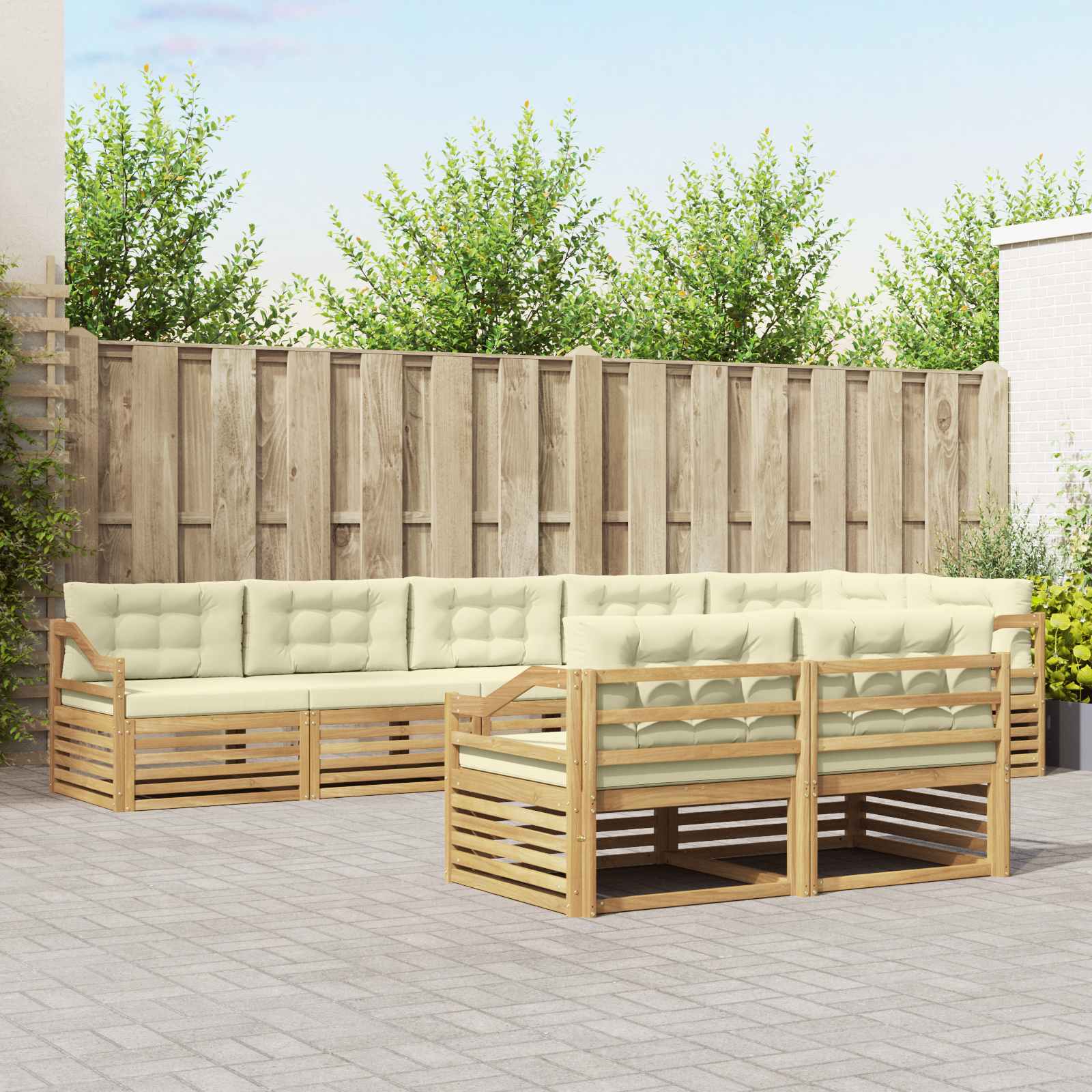 Buiten bankenset met kussen 8 pcs Wit en crèmekleurig Polyester – afbeelding 1