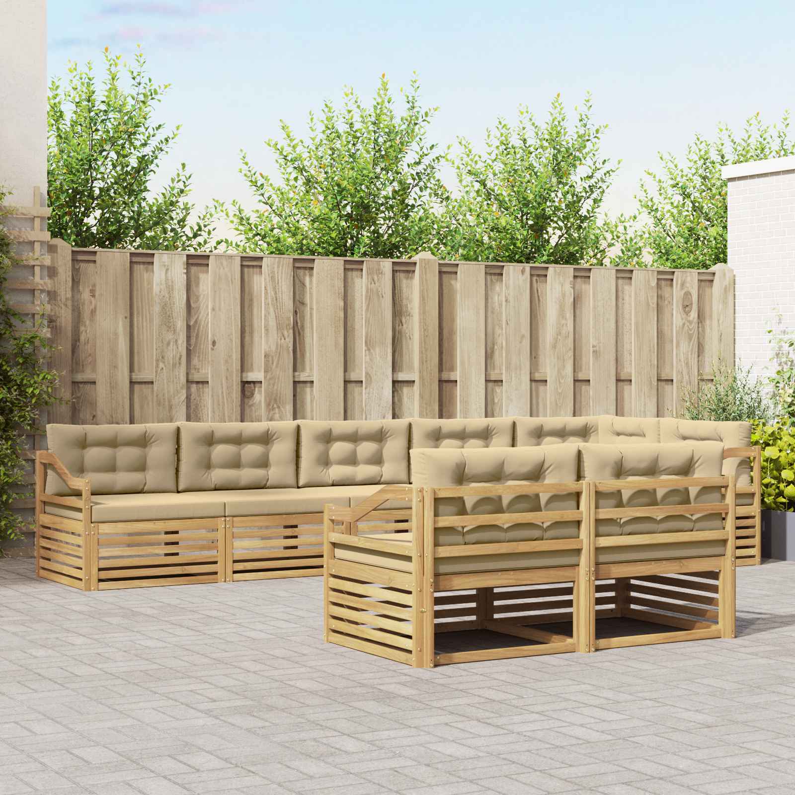 Buiten bankenset met kussen 8 pcs Wit en Beige Polyester – afbeelding 1