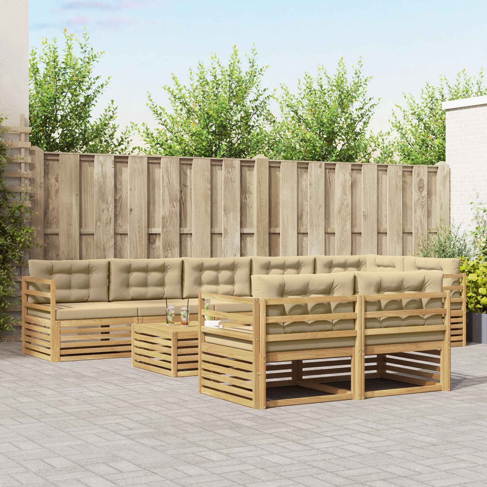 Buiten bankenset met kussen 9 pcs Wit en Beige – afbeelding 1