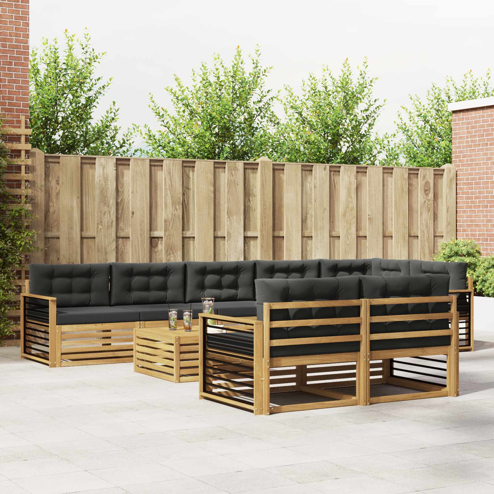 Buiten bankenset 9 pcs Wit en antracietkleurig Polyester