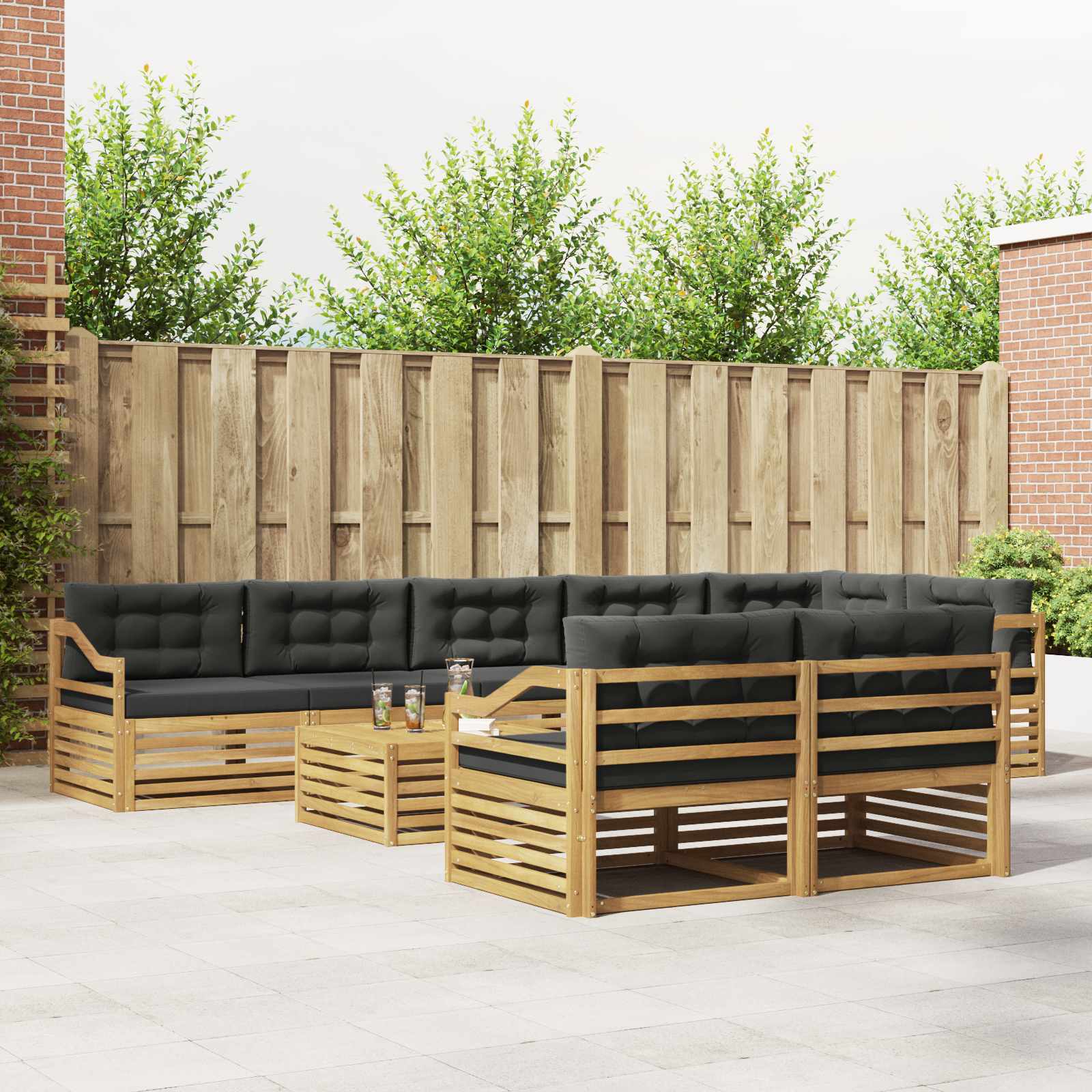 Buiten bankenset met kussen 9 pcs Wit en antracietkleurig – afbeelding 1