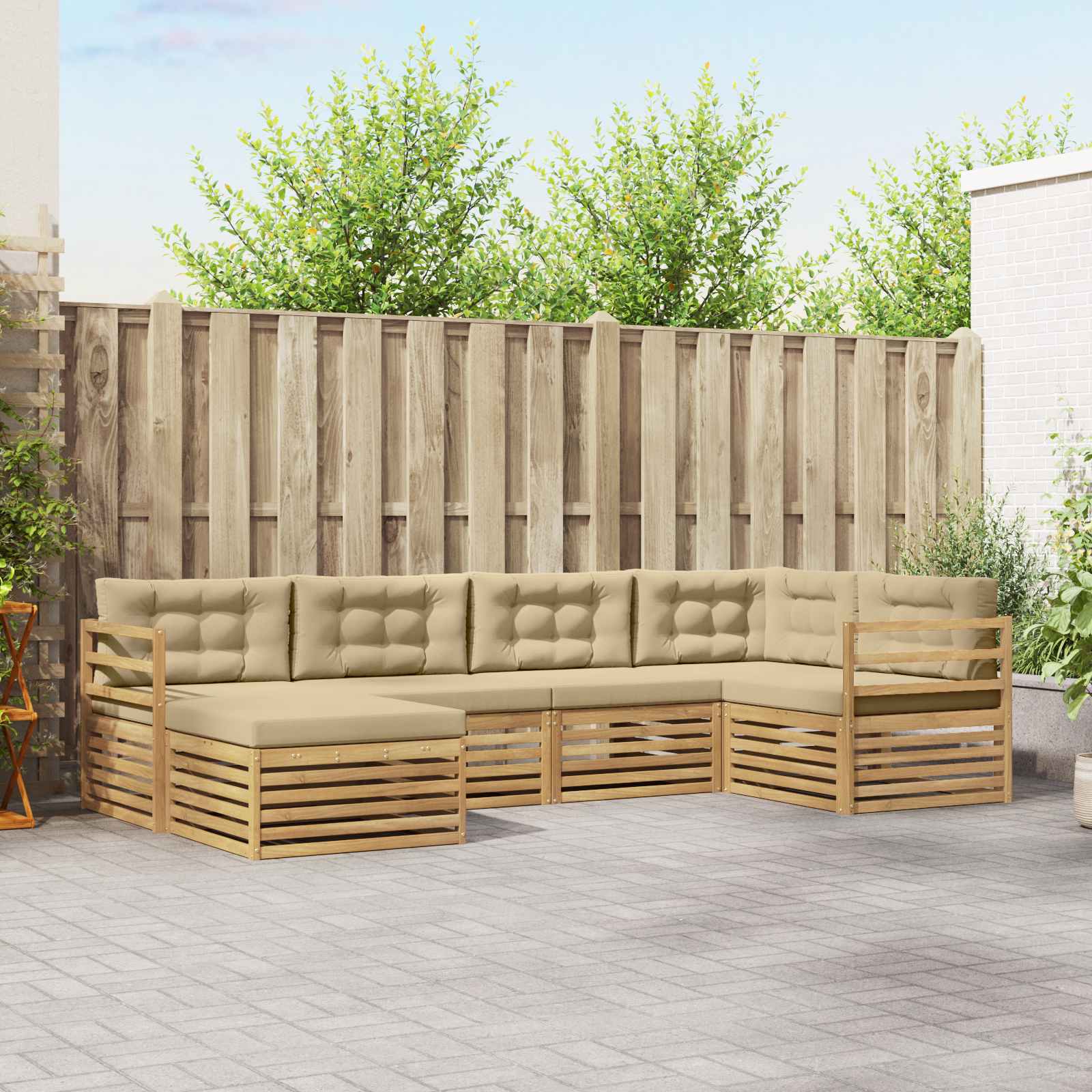 Buiten bankenset met kussen 6 pcs Wit en Beige Polyester