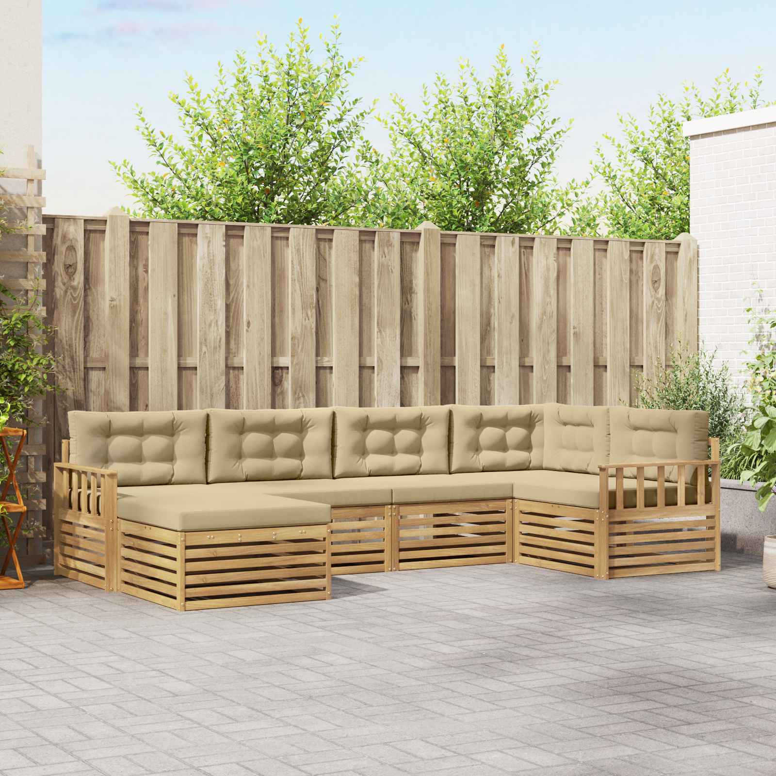 Buiten bankenset met kussen 6 pcs Wit en Beige Polyester