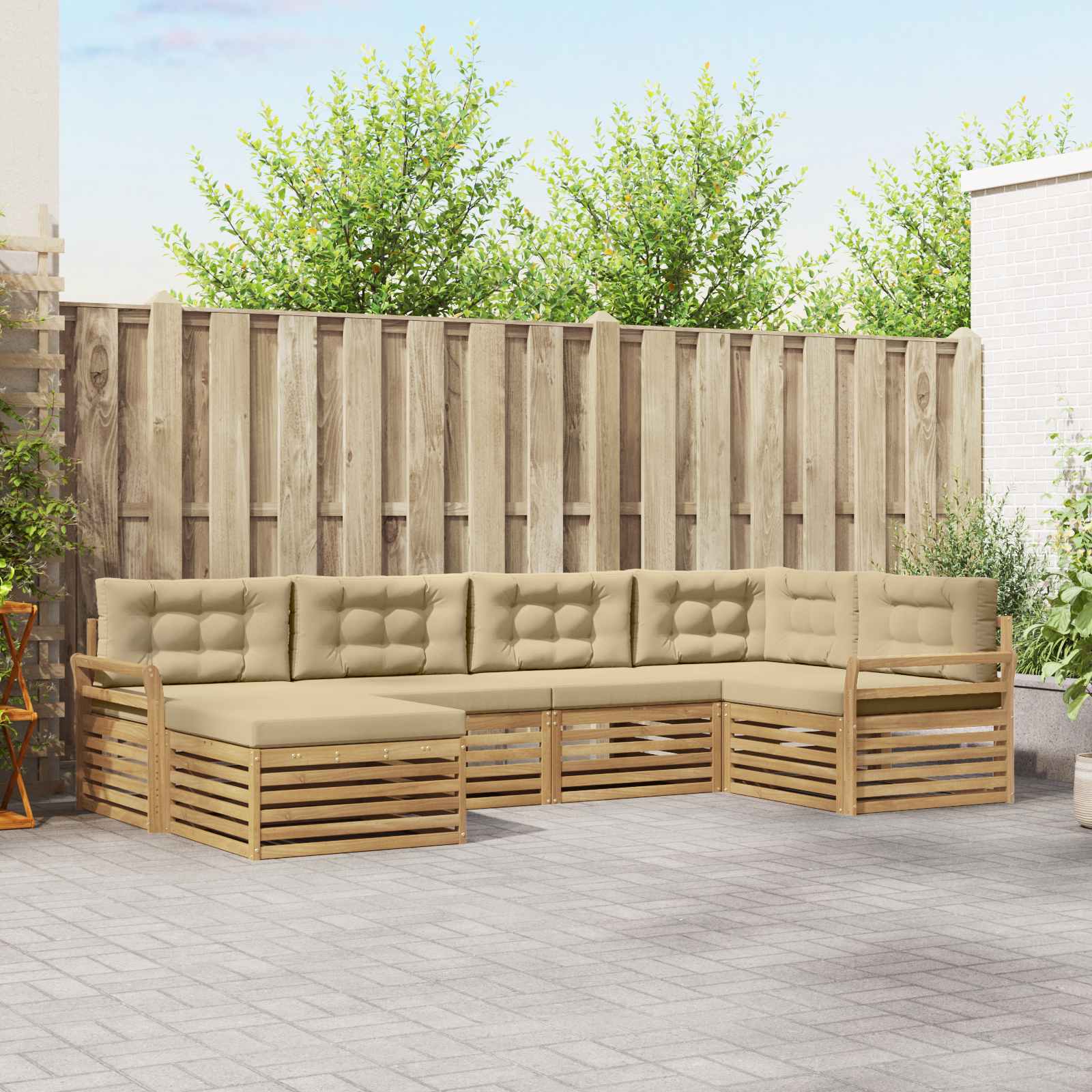 Buiten bankenset 6 pcs Wit en Beige 329 x 170,5 x 73 cm