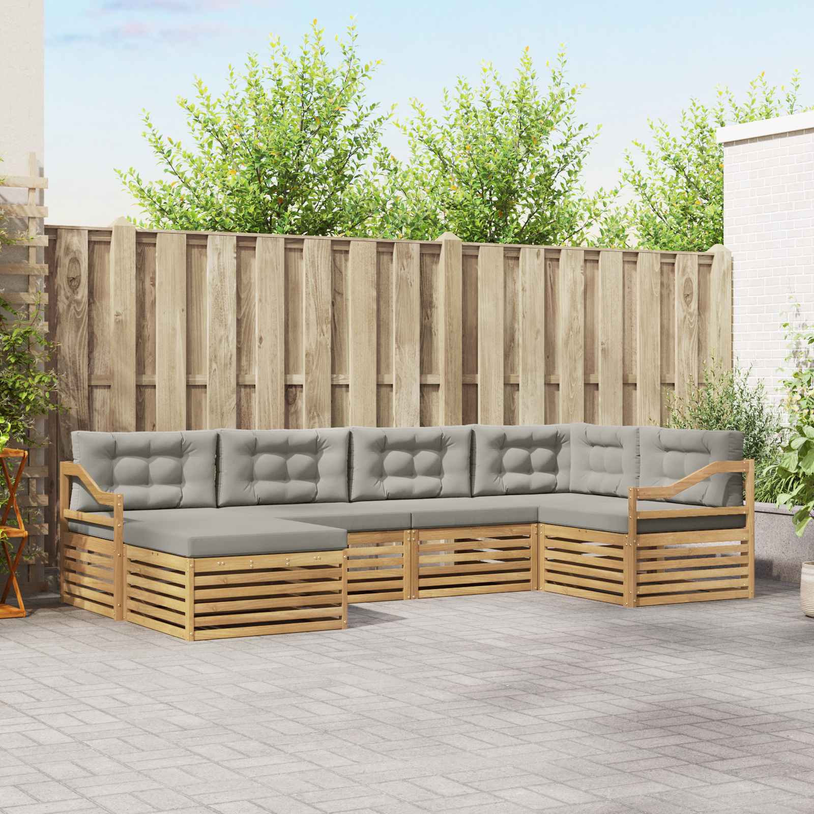 Buiten bankenset met kussen 6 pcs Wit en Lichtgrijs Polyester