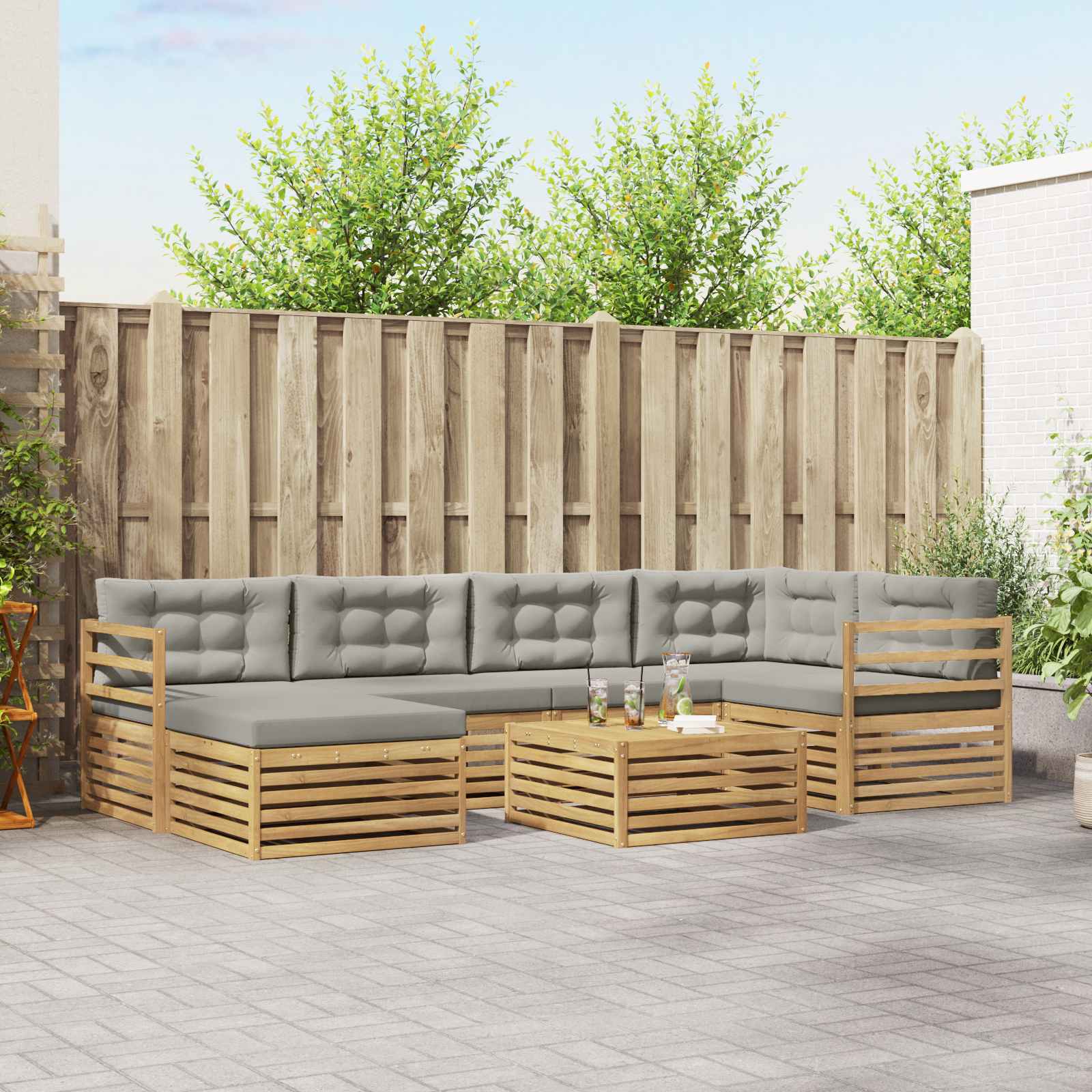 Buiten bankenset met kussen 7 pcs Wit en Lichtgrijs – afbeelding 1