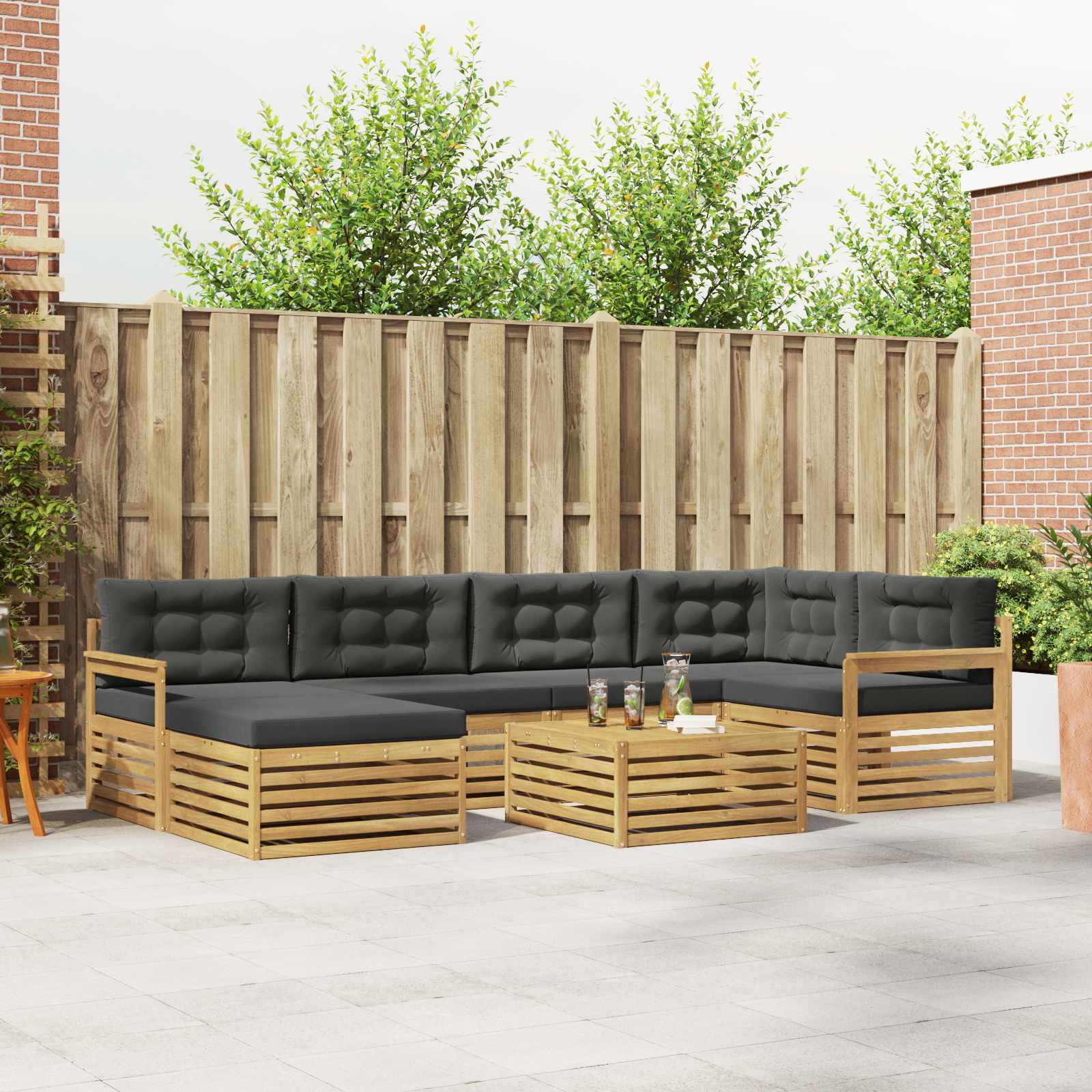Buiten bankenset met kussen 7 pcs Wit en antracietkleurig – afbeelding 1