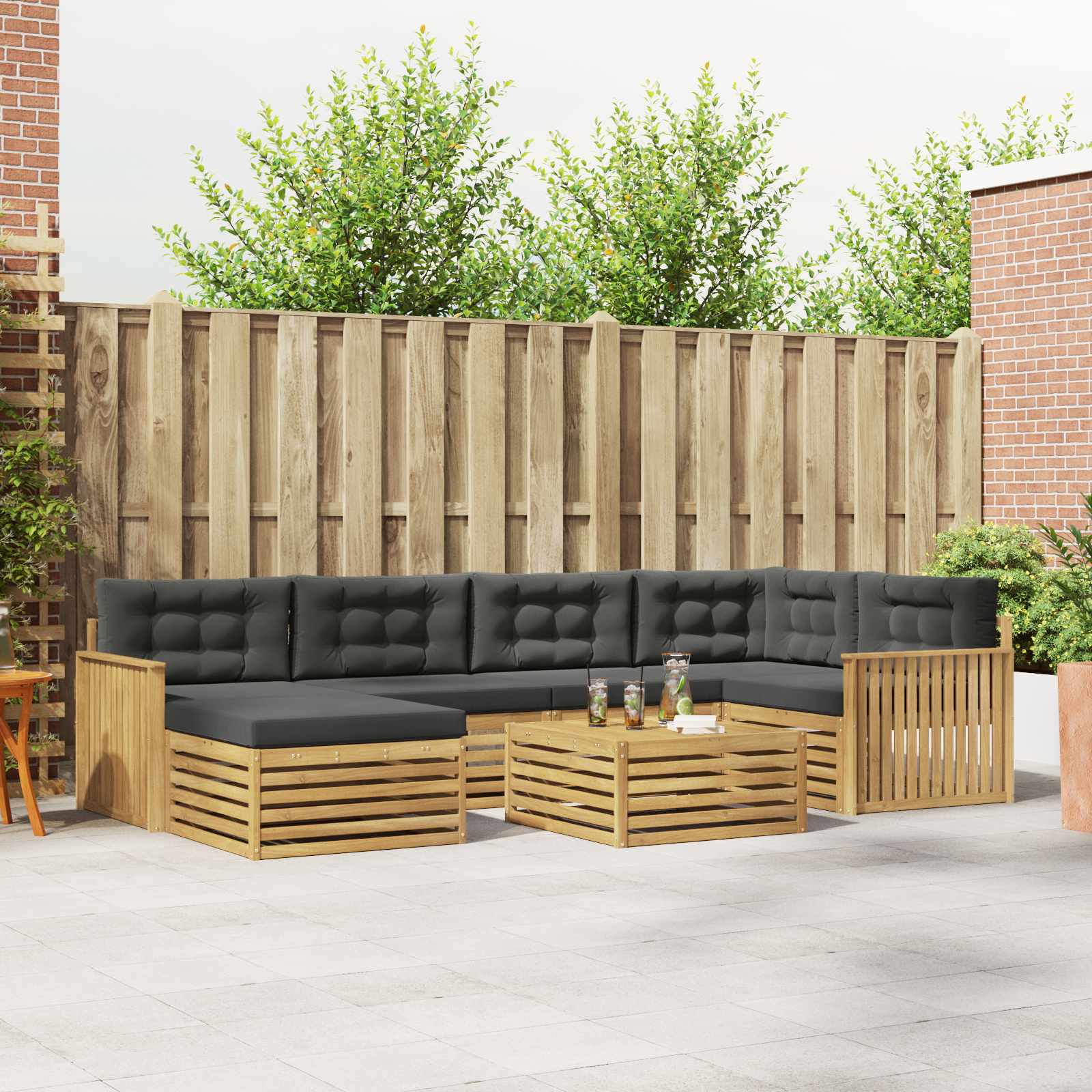 Buiten bankenset met kussen 7 pcs Wit en antracietkleurig – afbeelding 1