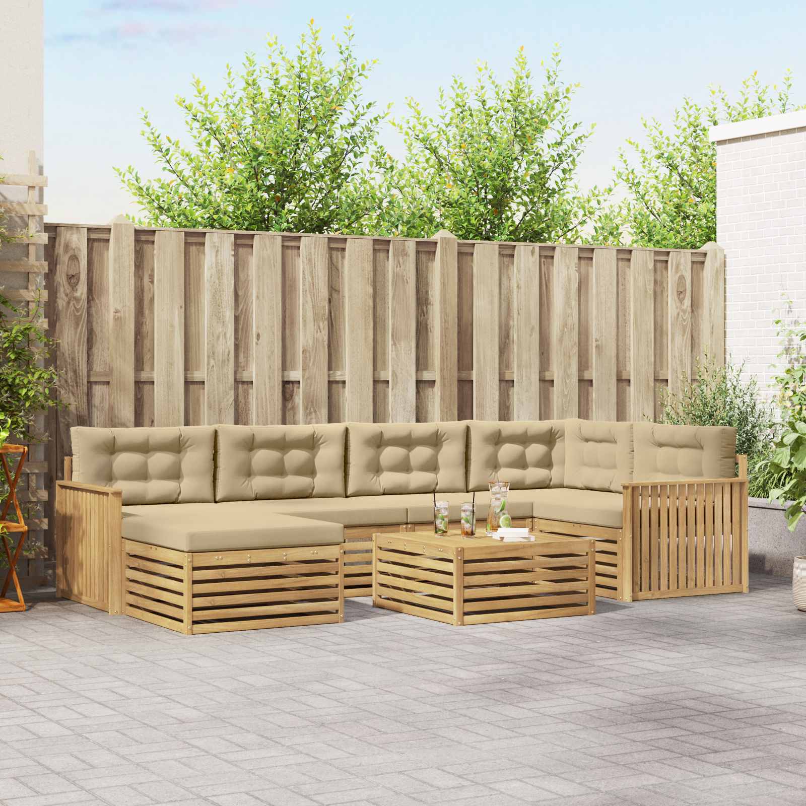 Buiten bankenset met kussen 7 pcs Wit en Beige – afbeelding 1