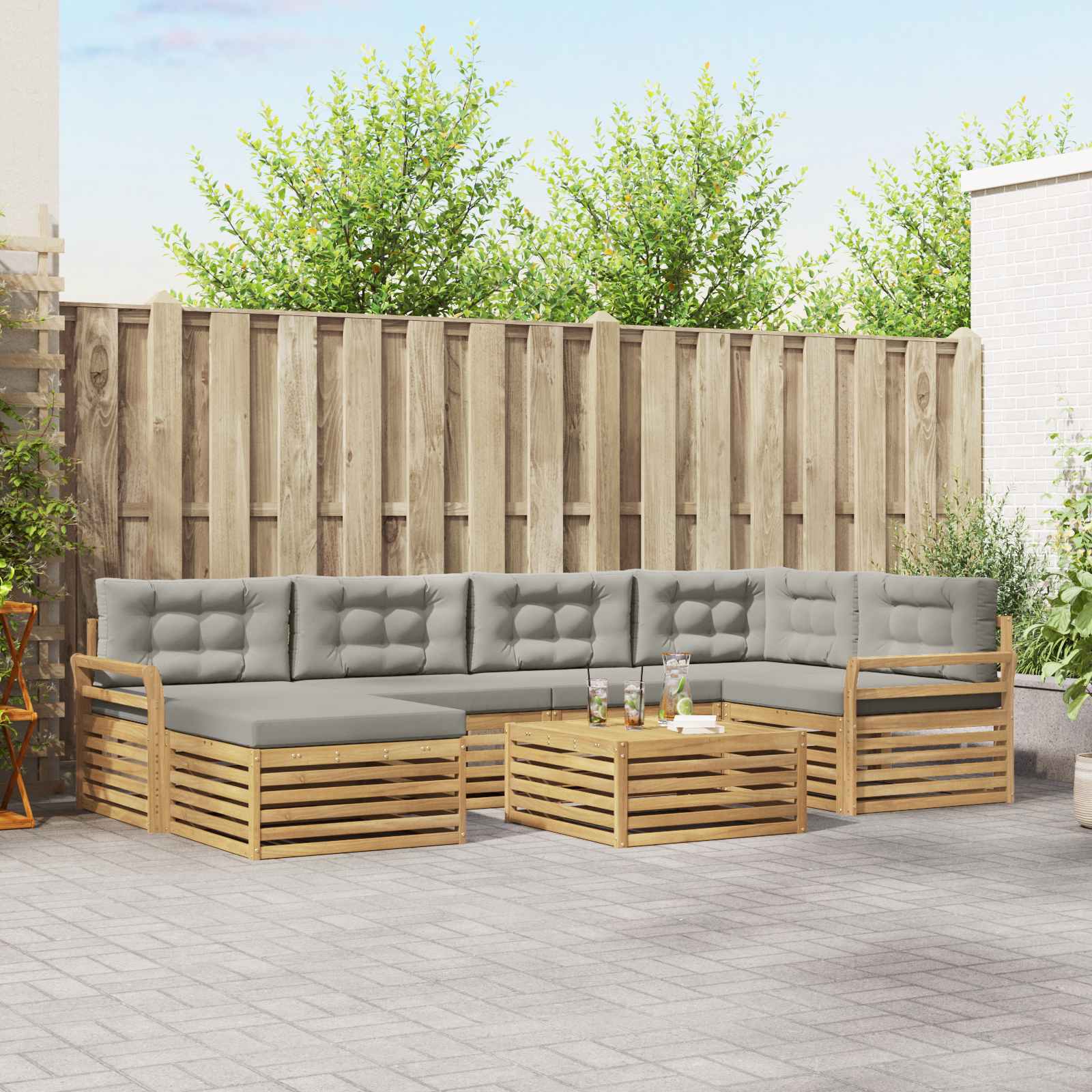 Buiten bankenset met kussen 7 pcs Wit en Lichtgrijs – afbeelding 1
